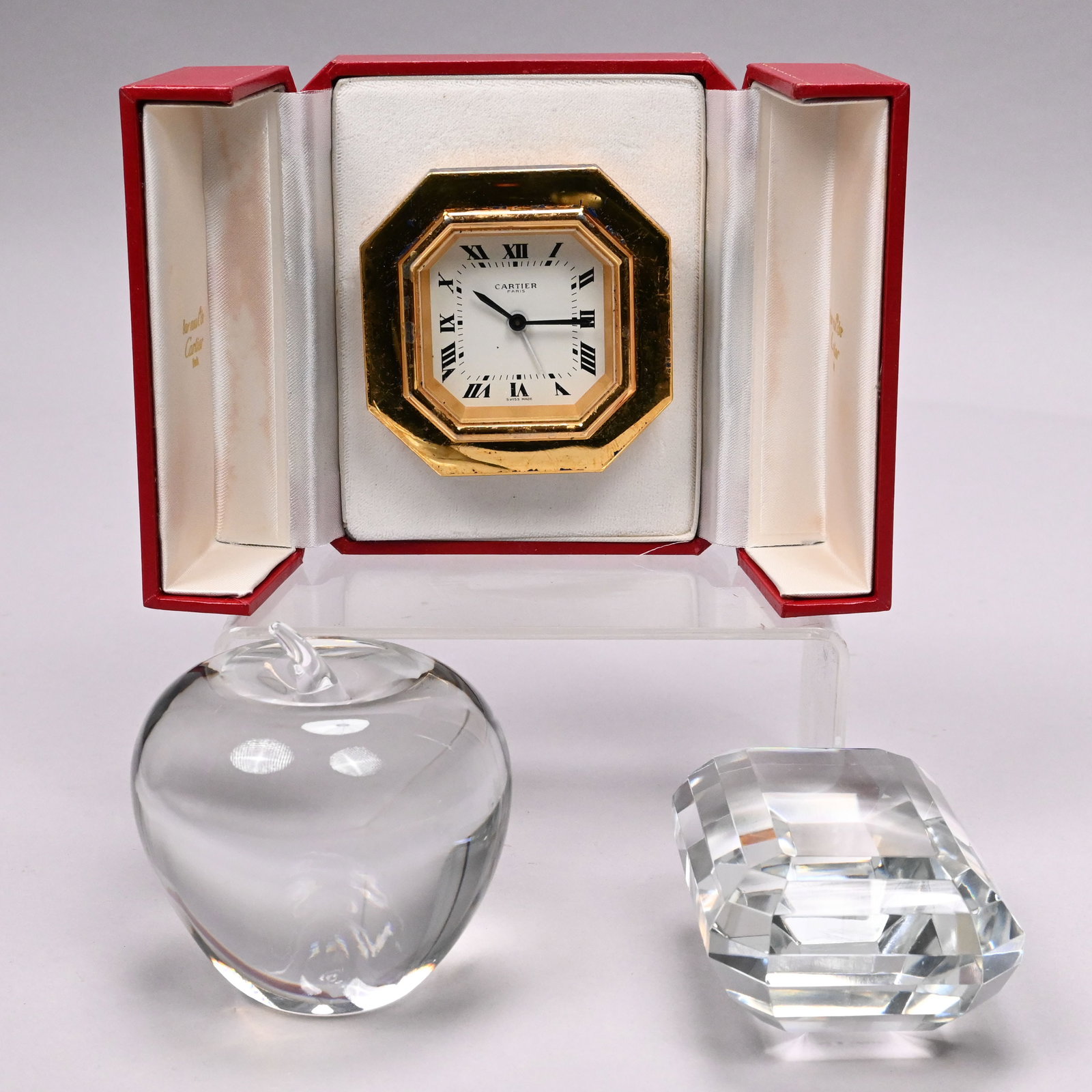 Cartier Travel Clock and Two Tiffany Paperweights (1 of 12)