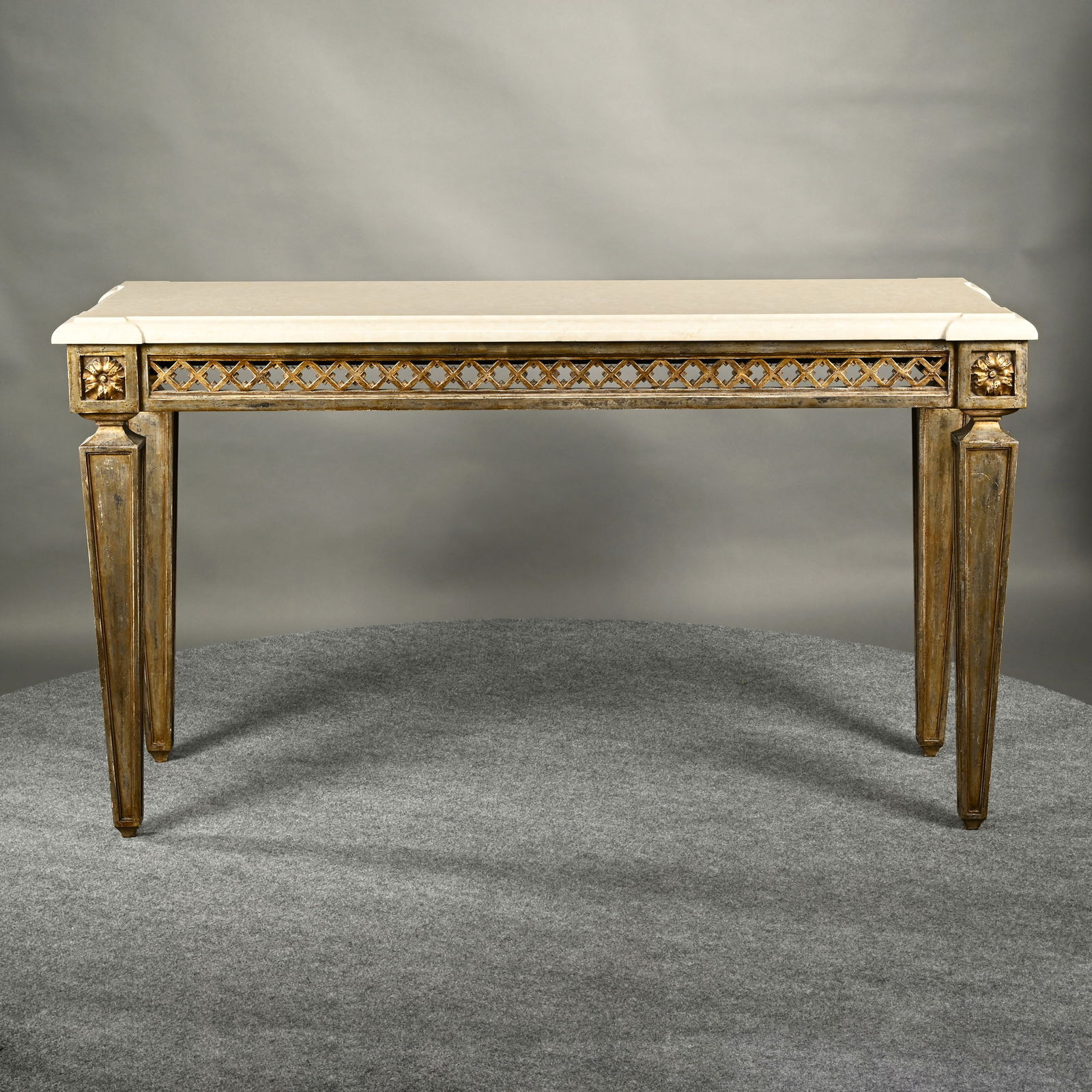 Louis XVI Style Trellage Sofa Table, Limestone Top - 2