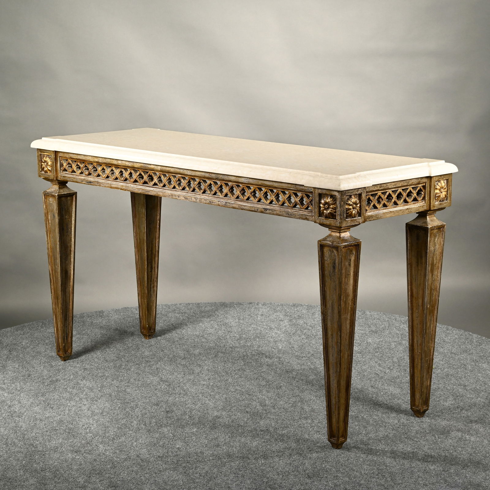 Louis XVI Style Trellage Sofa Table, Limestone Top - 3