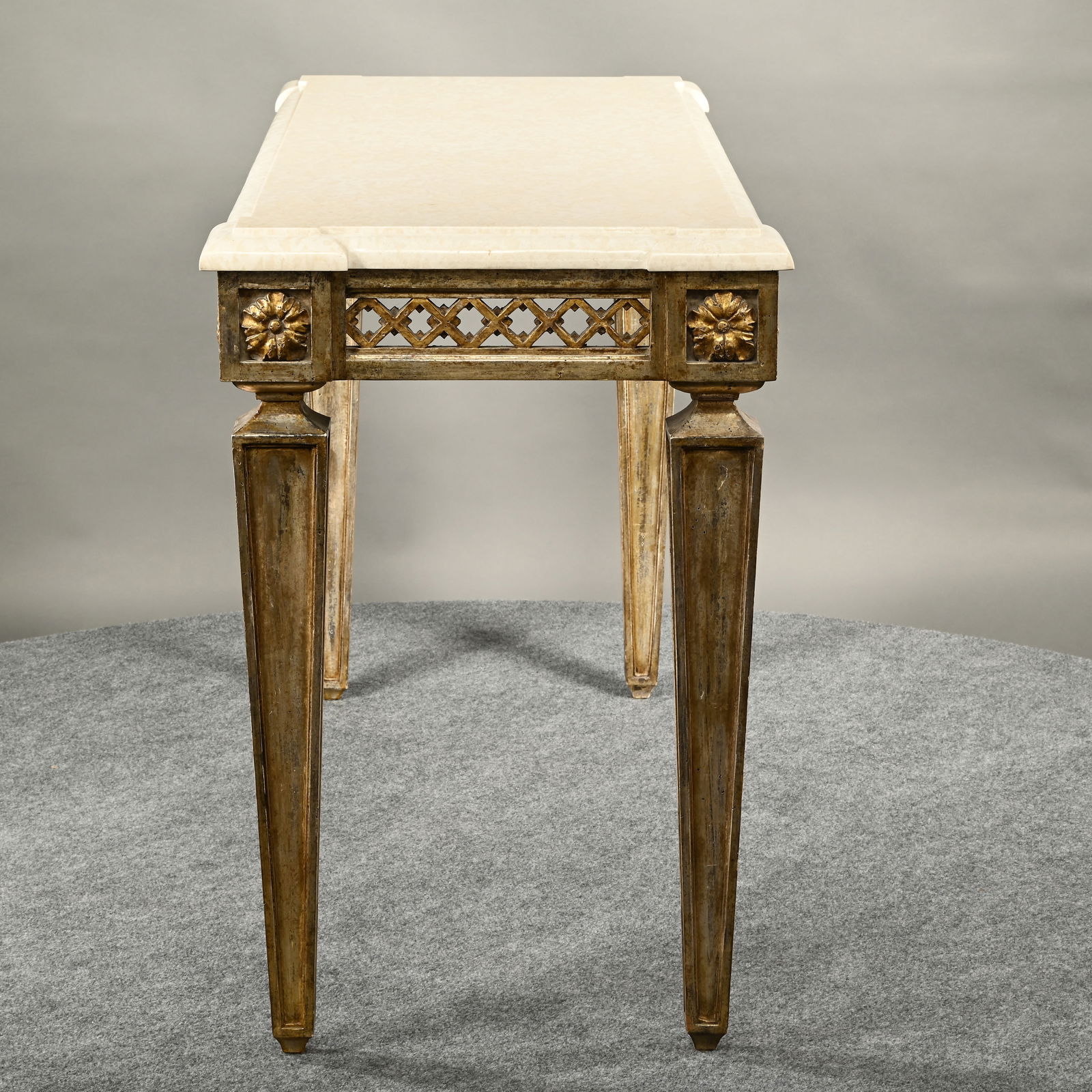 Louis XVI Style Trellage Sofa Table, Limestone Top - 4