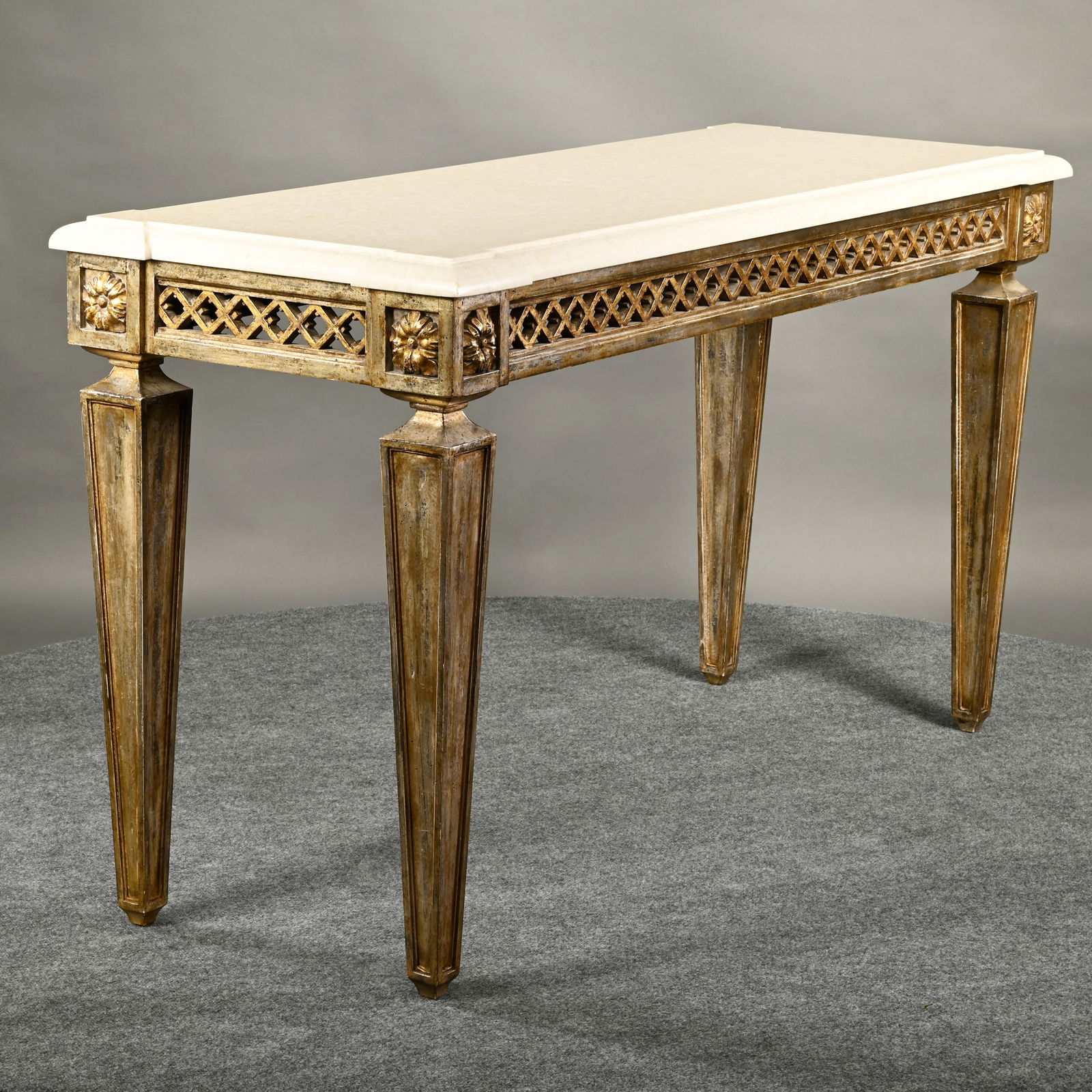 Louis XVI Style Trellage Sofa Table, Limestone Top - 5