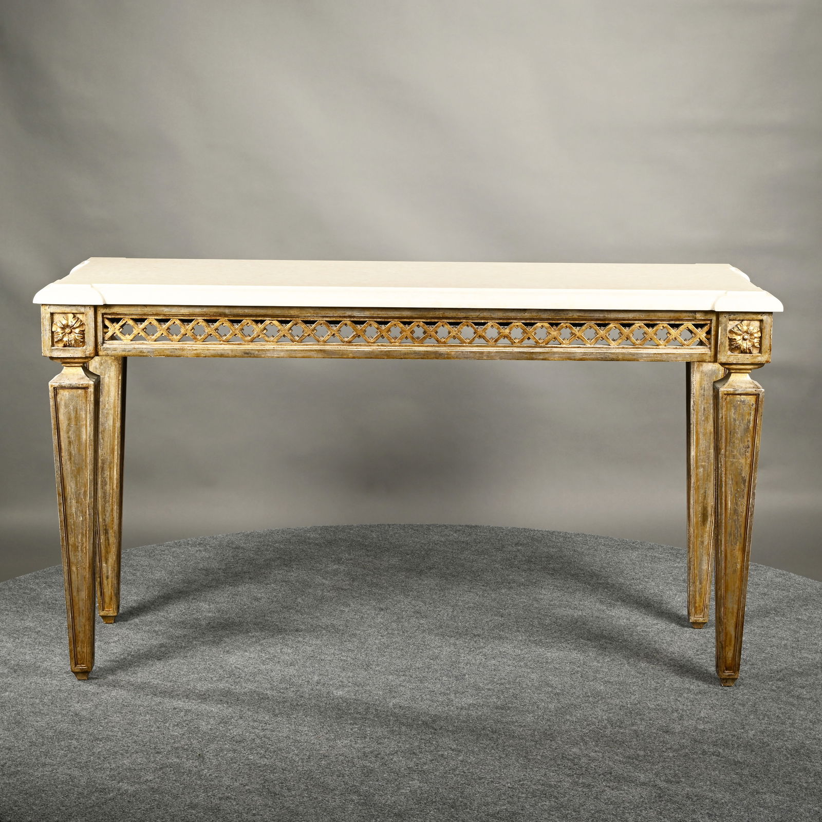 Louis XVI Style Trellage Sofa Table, Limestone Top - 6