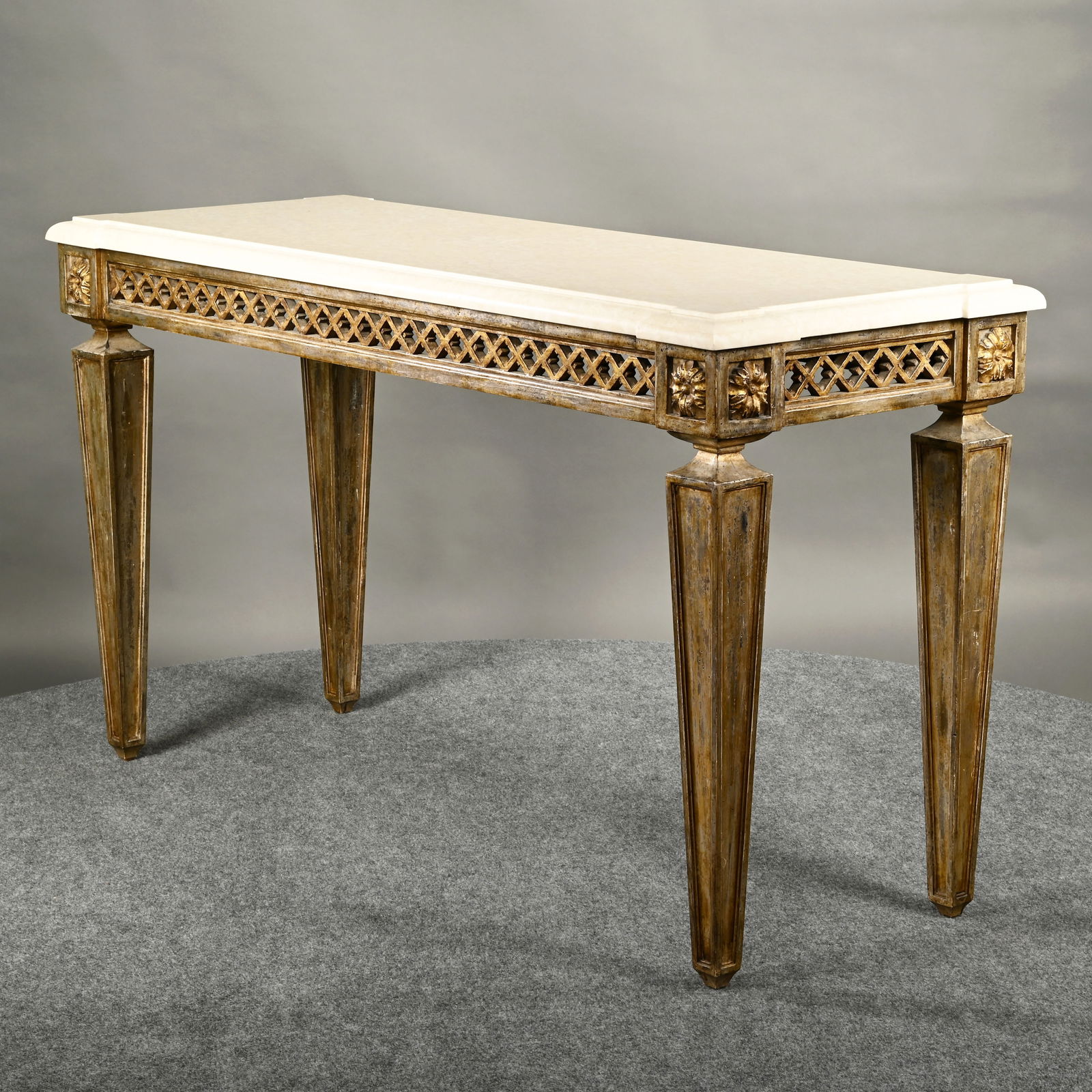 Louis XVI Style Trellage Sofa Table, Limestone Top - 7