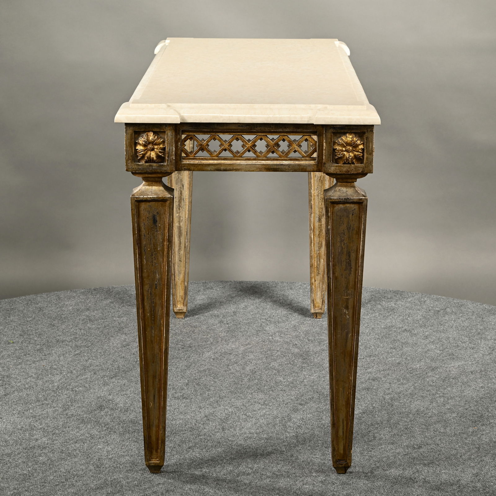 Louis XVI Style Trellage Sofa Table, Limestone Top - 8