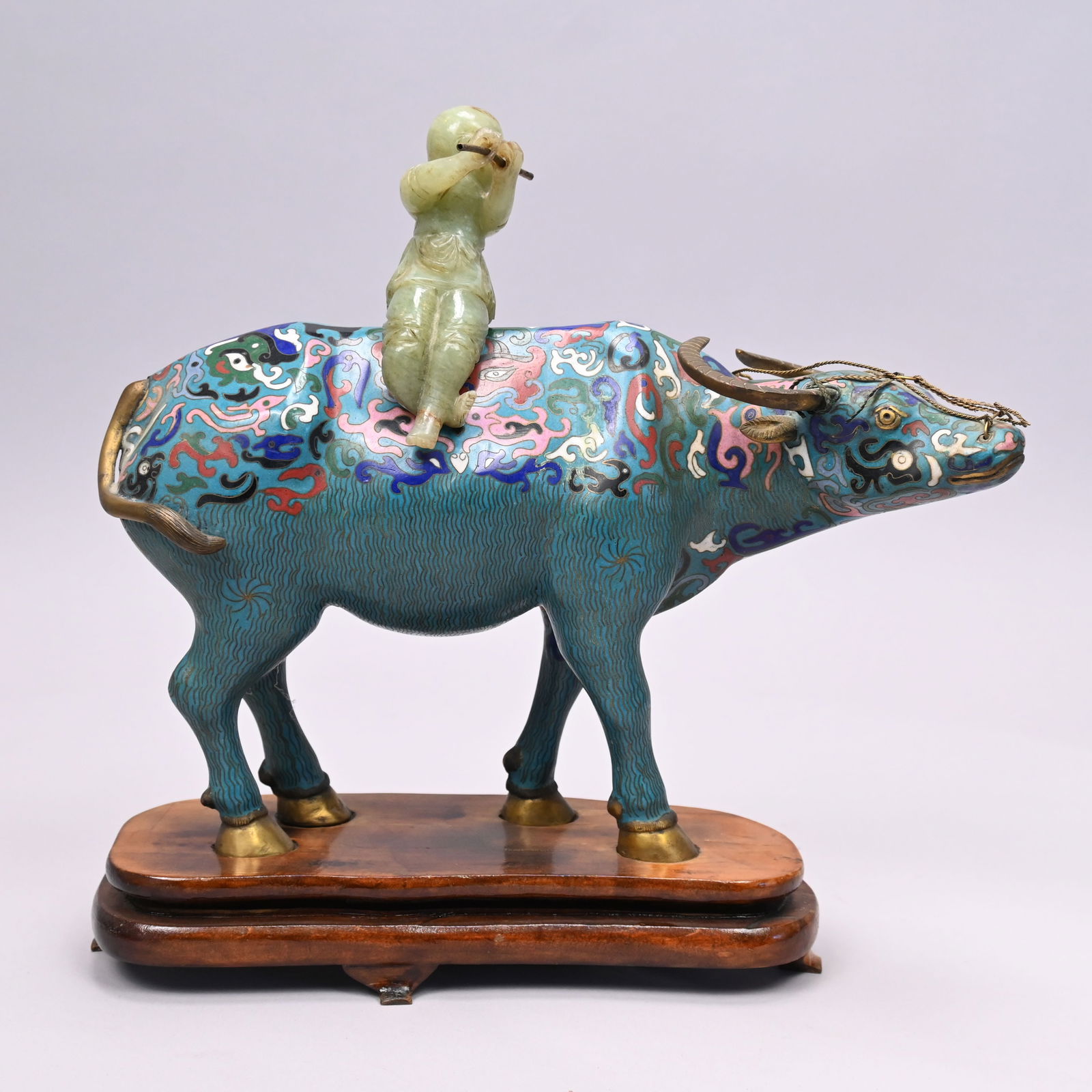 Chinese Cloisonne & Jade "Herdboy" Figural Group (1 of 9)