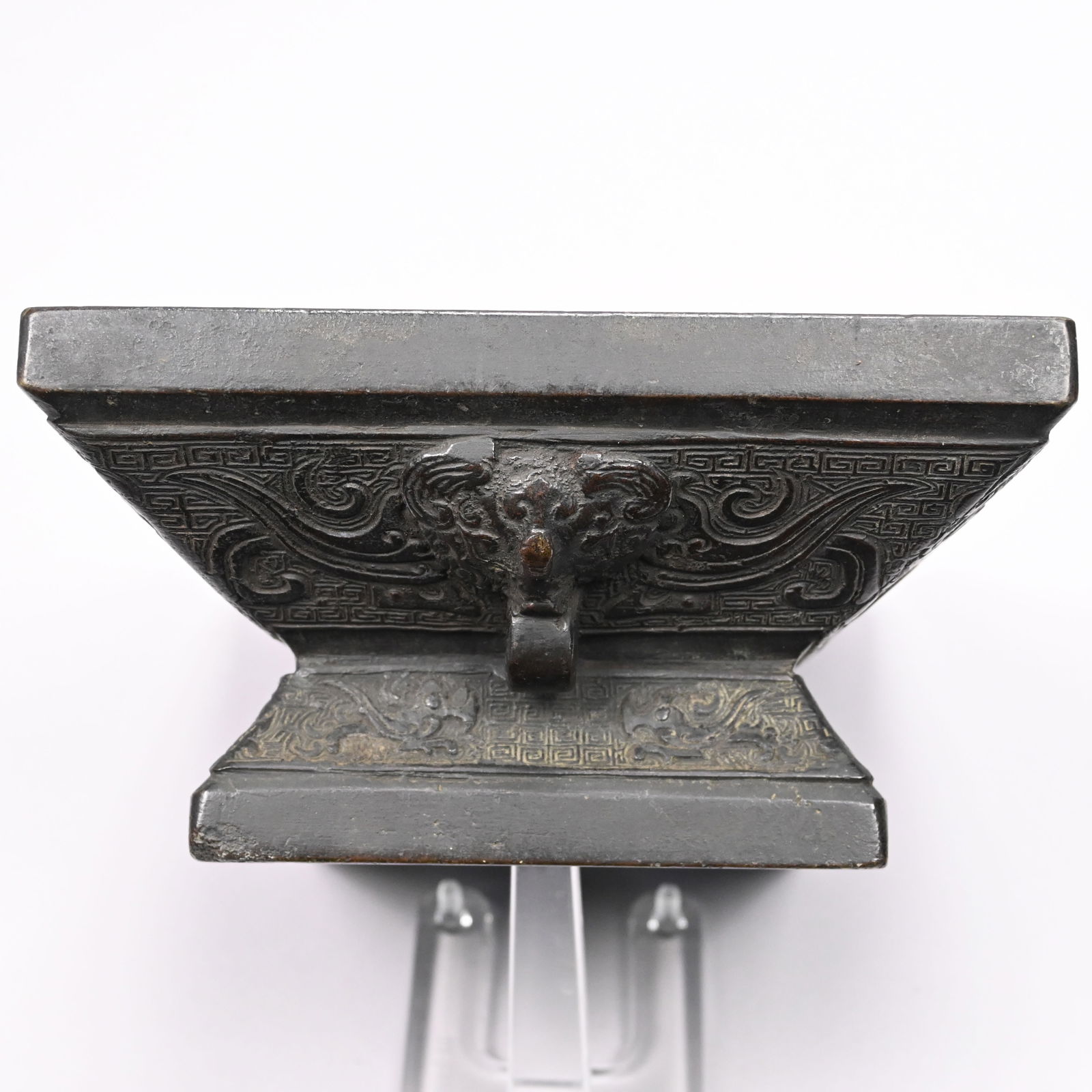 Chinese Cast Bronze Rectangular Censer - 5