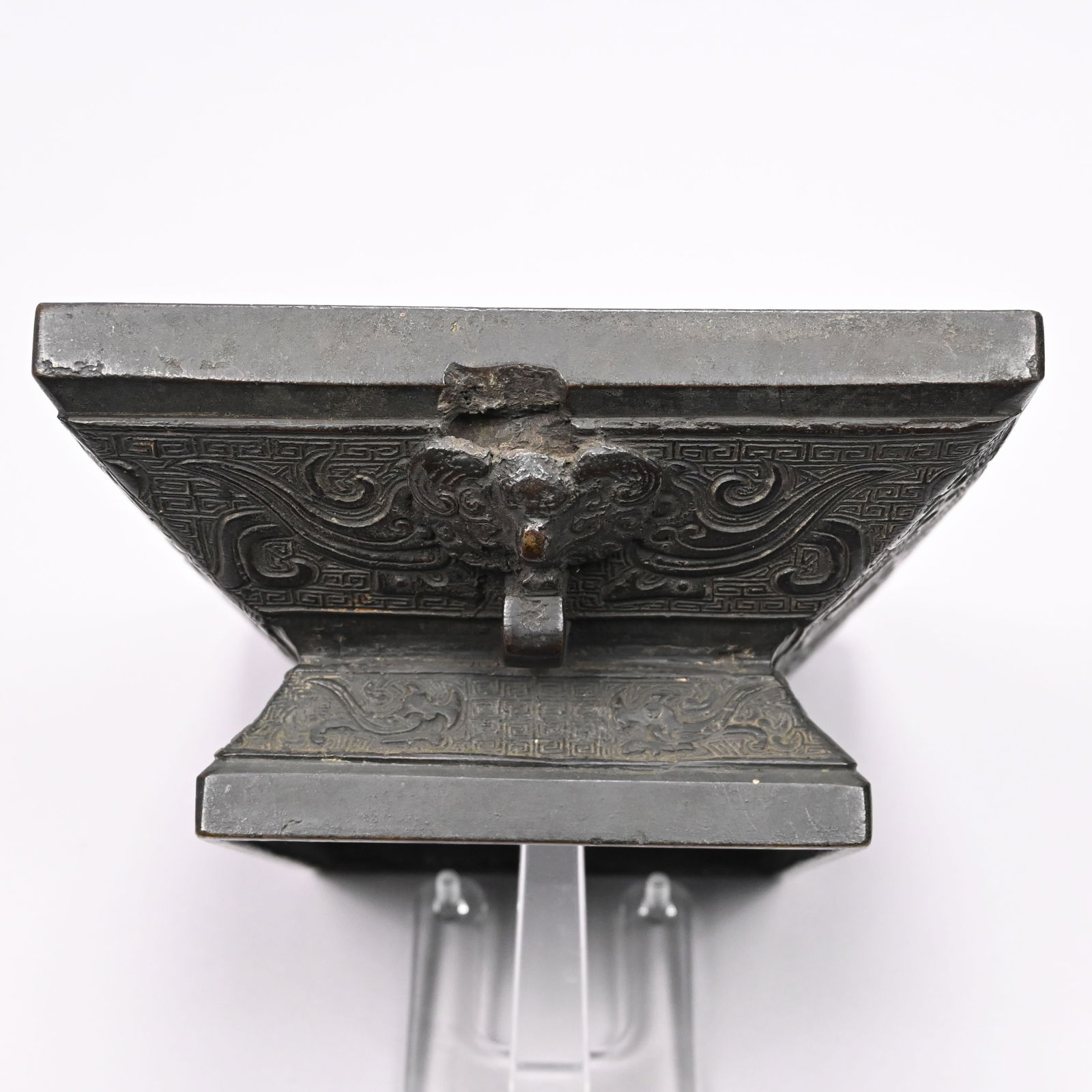 Chinese Cast Bronze Rectangular Censer - 7