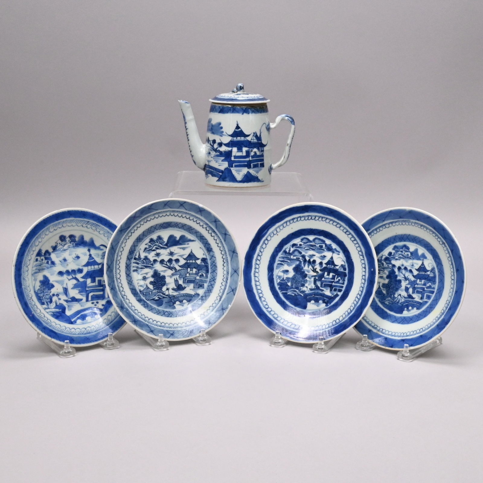 Chinese Export Porc Canton Teapot & Four Stands (1 of 15)