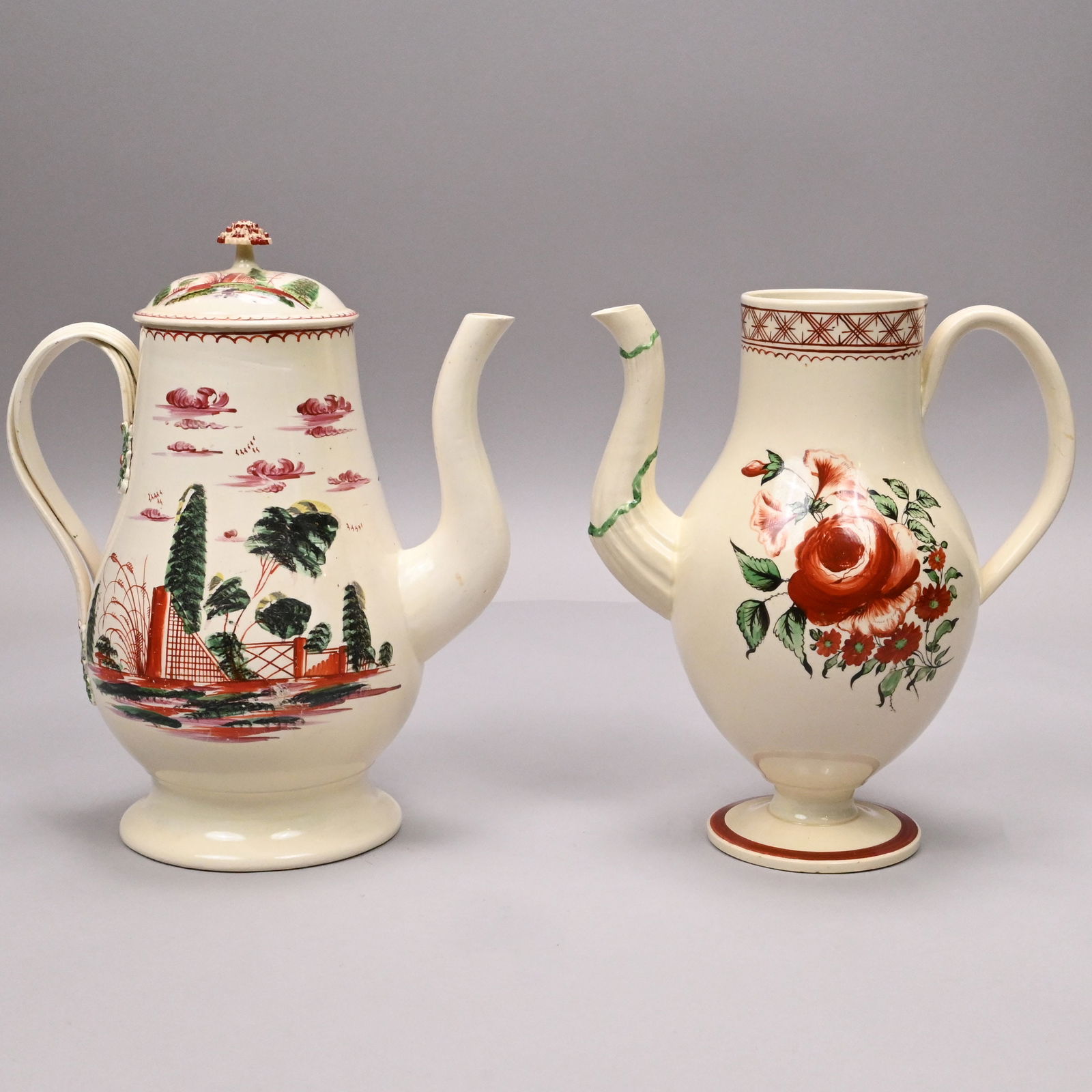 Two English Creamware Enamel-Decorated Coffeepots (1 of 13)