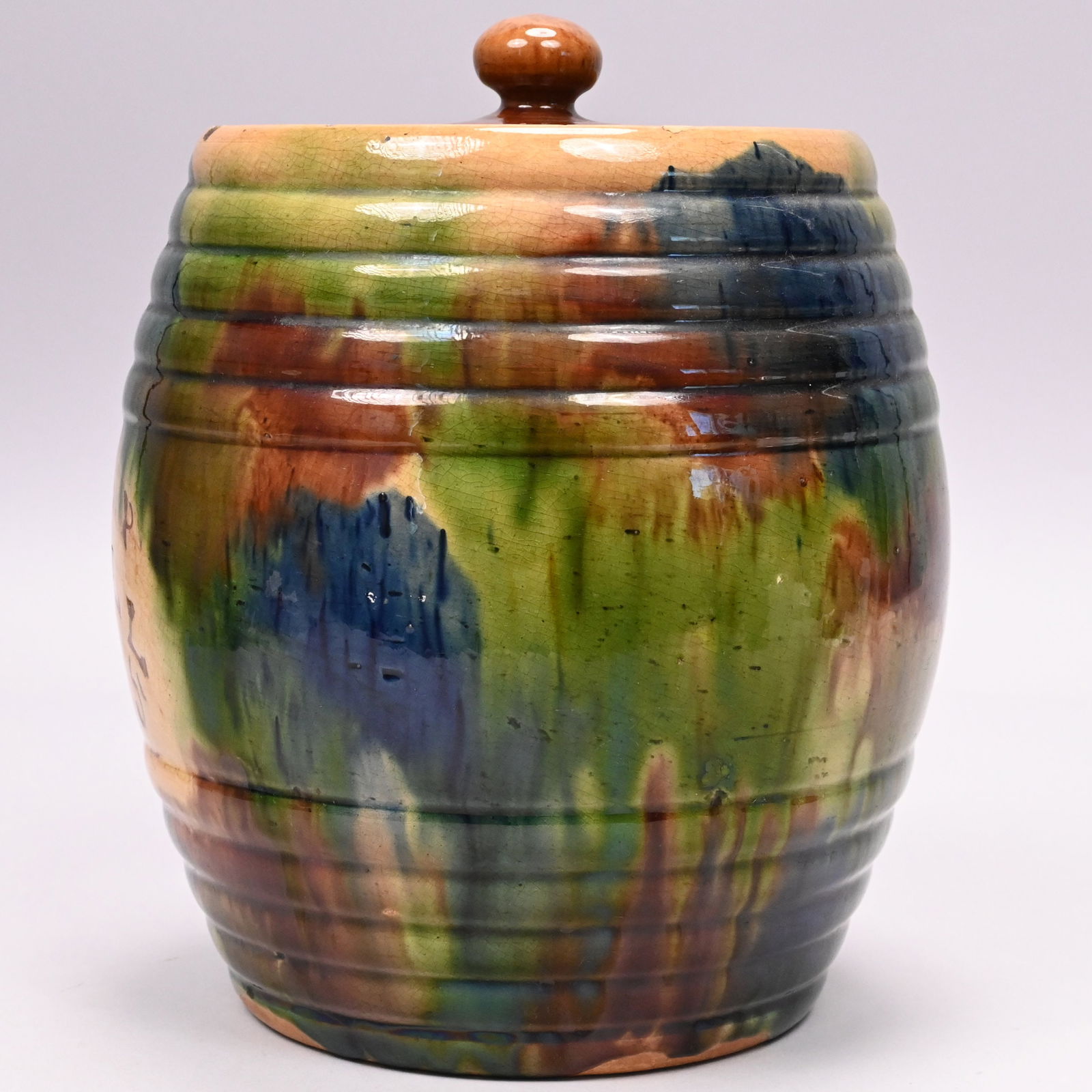 Scottish Glazed Yellow Ware Biscuit Barrel - 2
