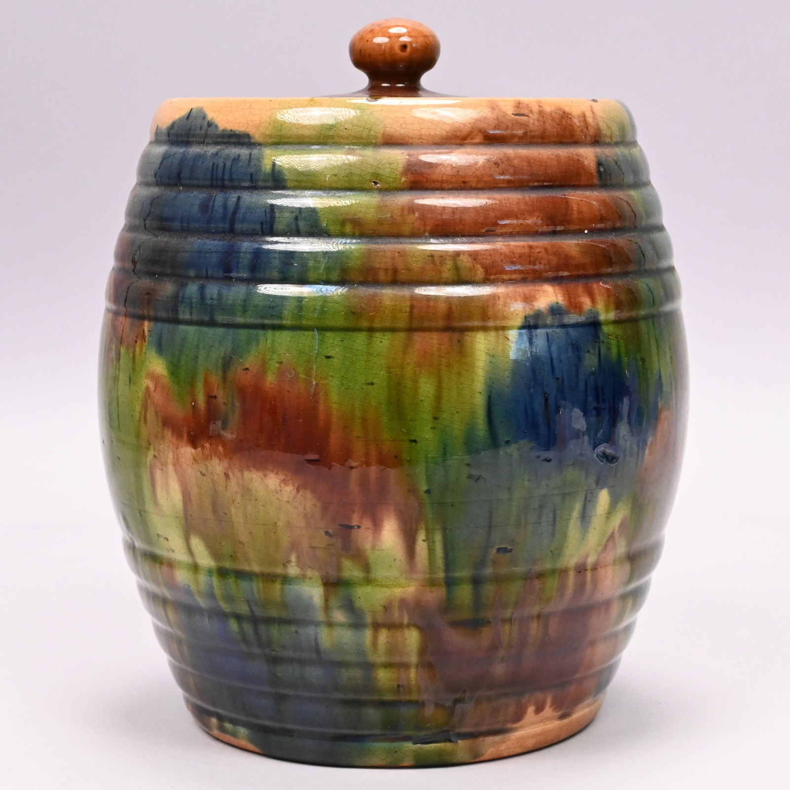 Scottish Glazed Yellow Ware Biscuit Barrel - 3