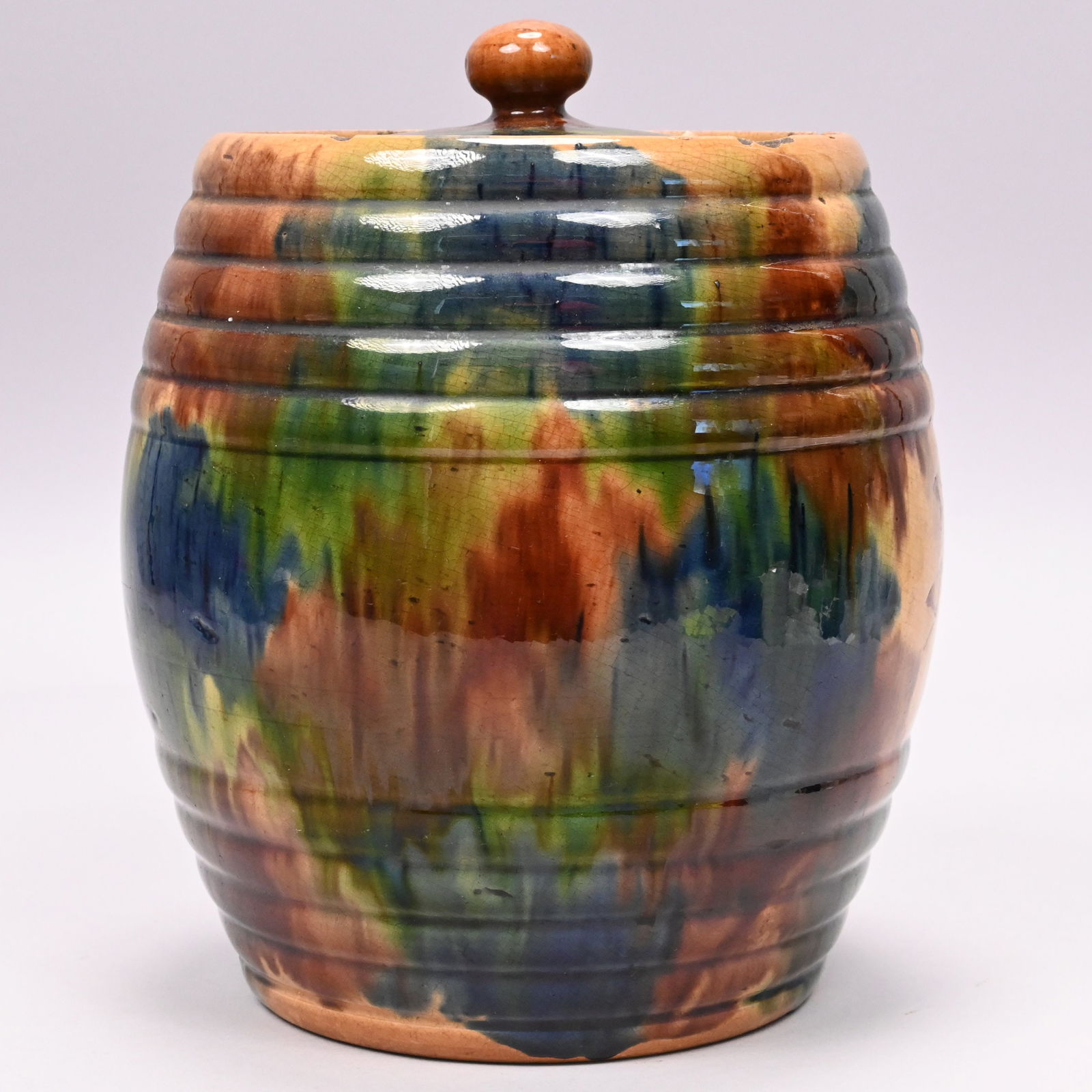 Scottish Glazed Yellow Ware Biscuit Barrel - 4