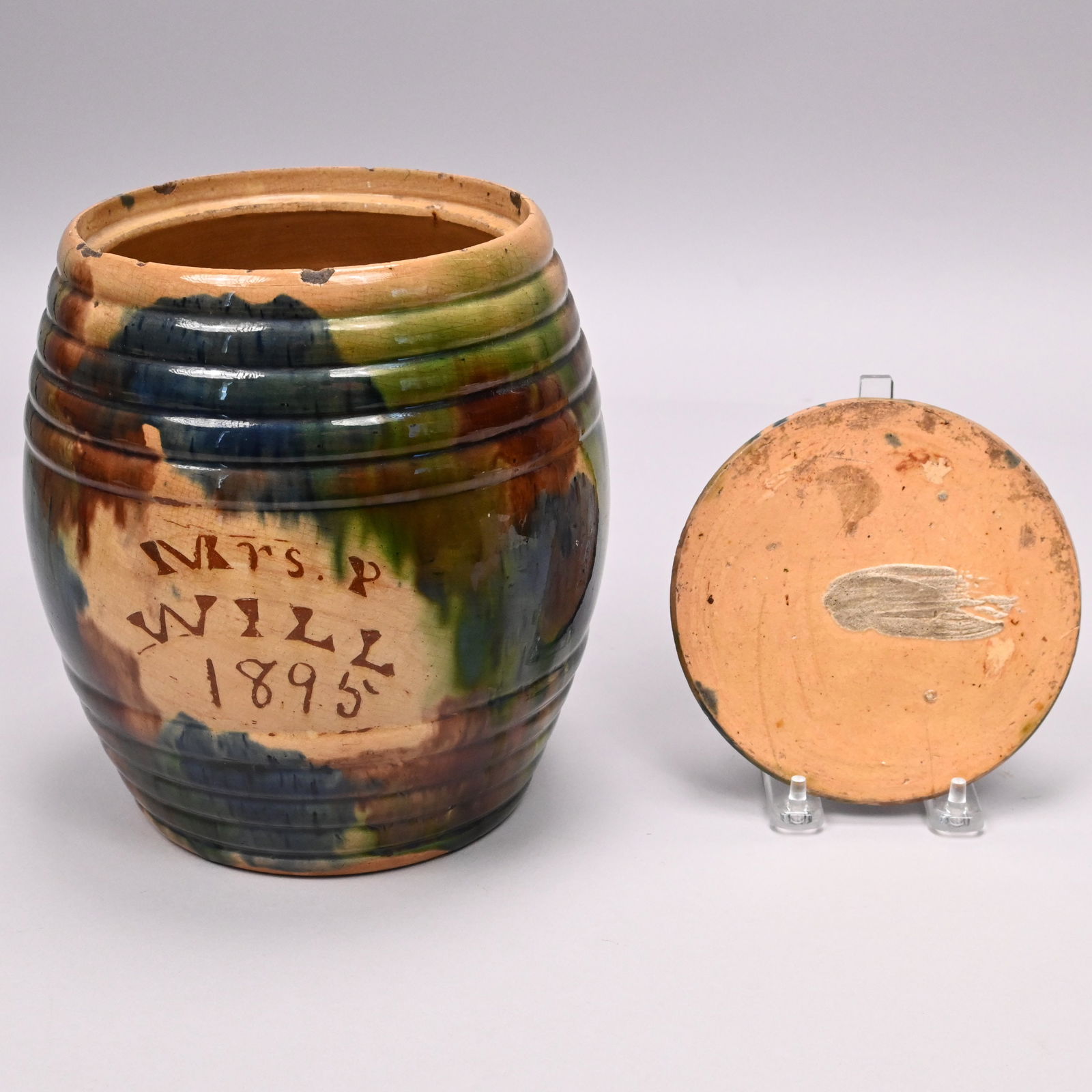 Scottish Glazed Yellow Ware Biscuit Barrel - 5