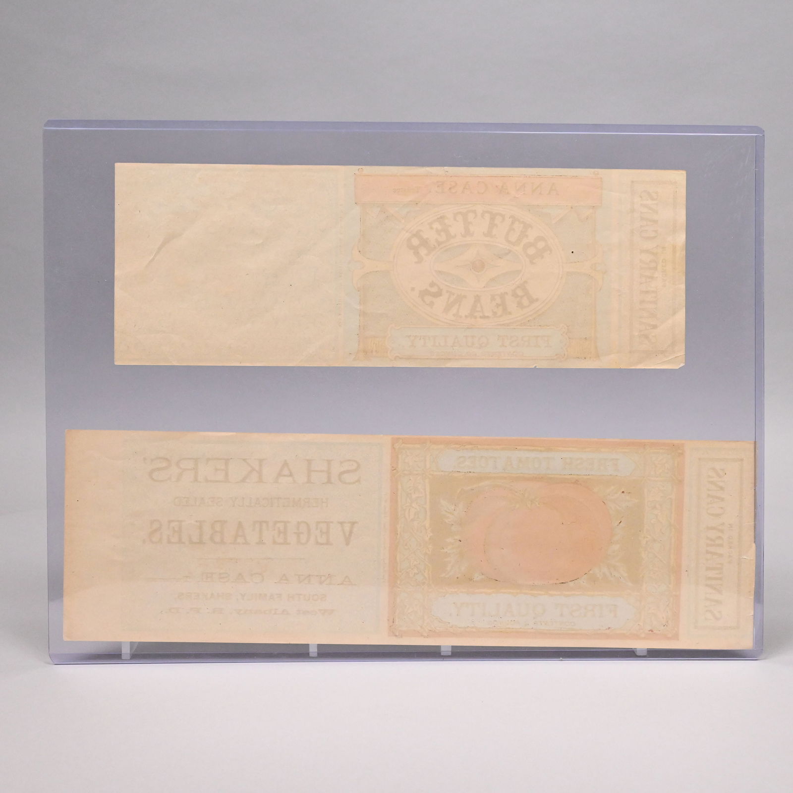 Two Shaker Paper Can Labels, Anna Case, Trustee - 5