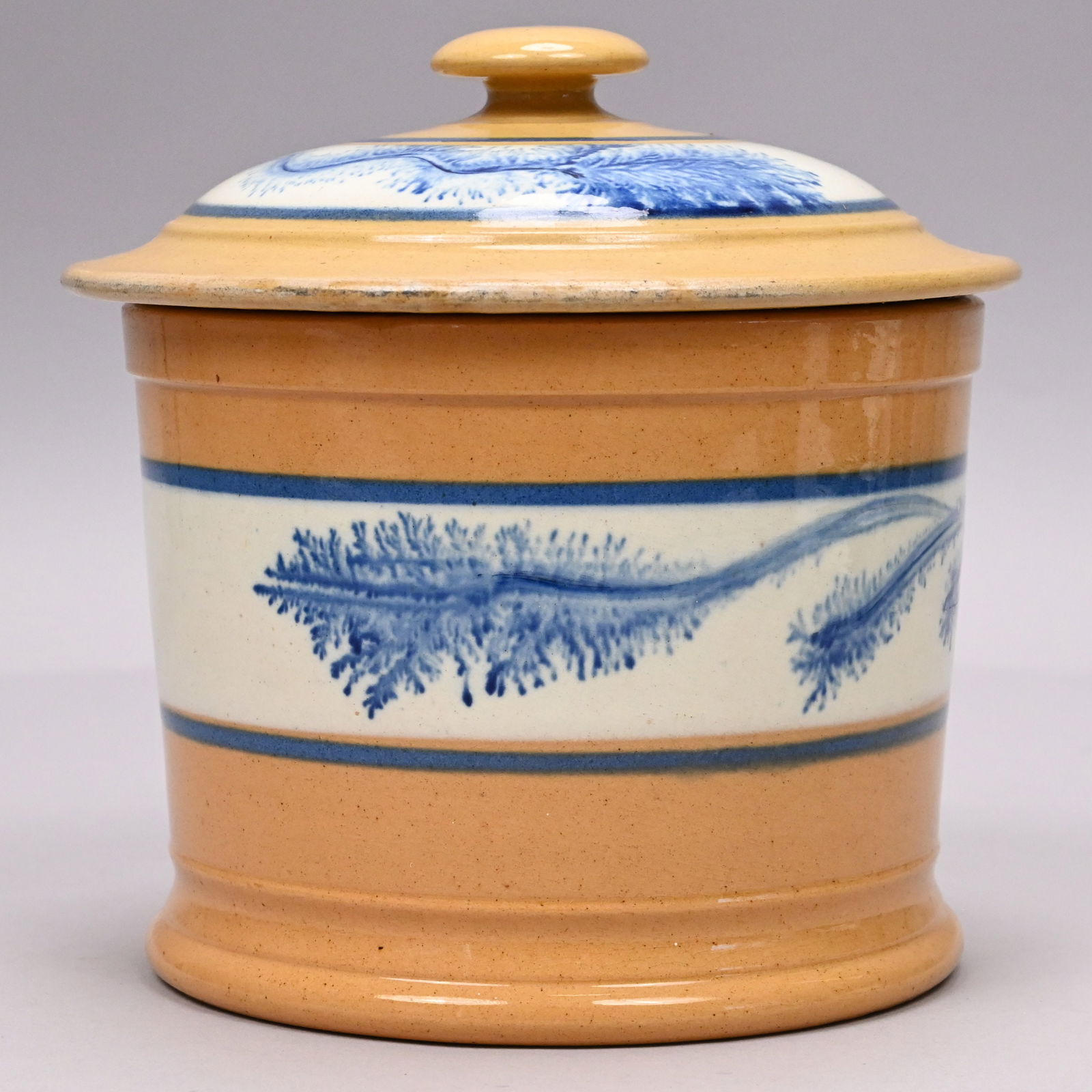 Glazed Redware Bean Pot& Yellow Ware Mochaware Jar - 11