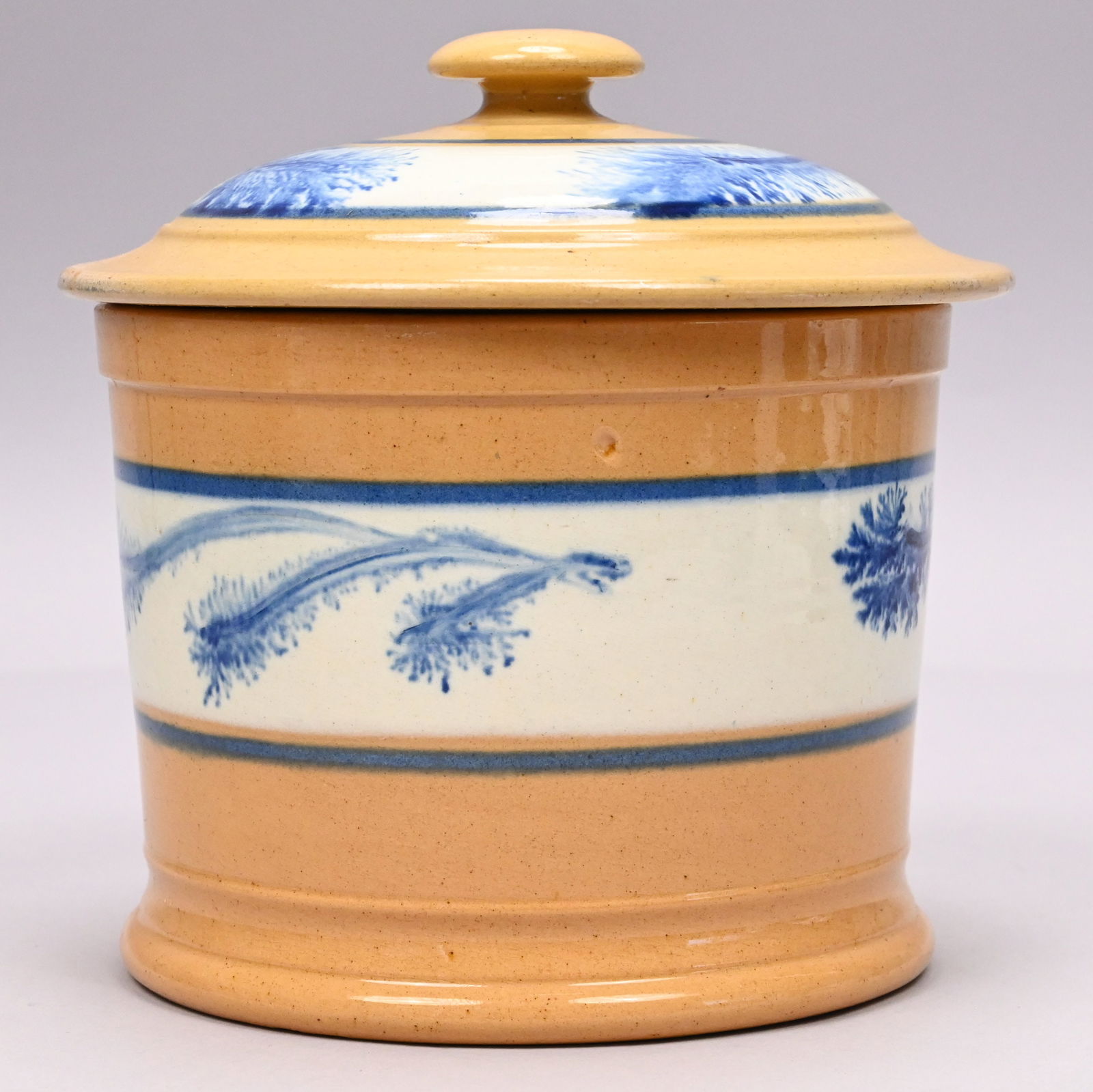 Glazed Redware Bean Pot& Yellow Ware Mochaware Jar - 12