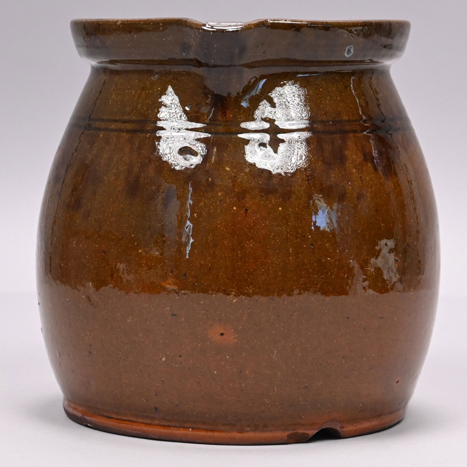 Glazed Redware Bean Pot& Yellow Ware Mochaware Jar - 3