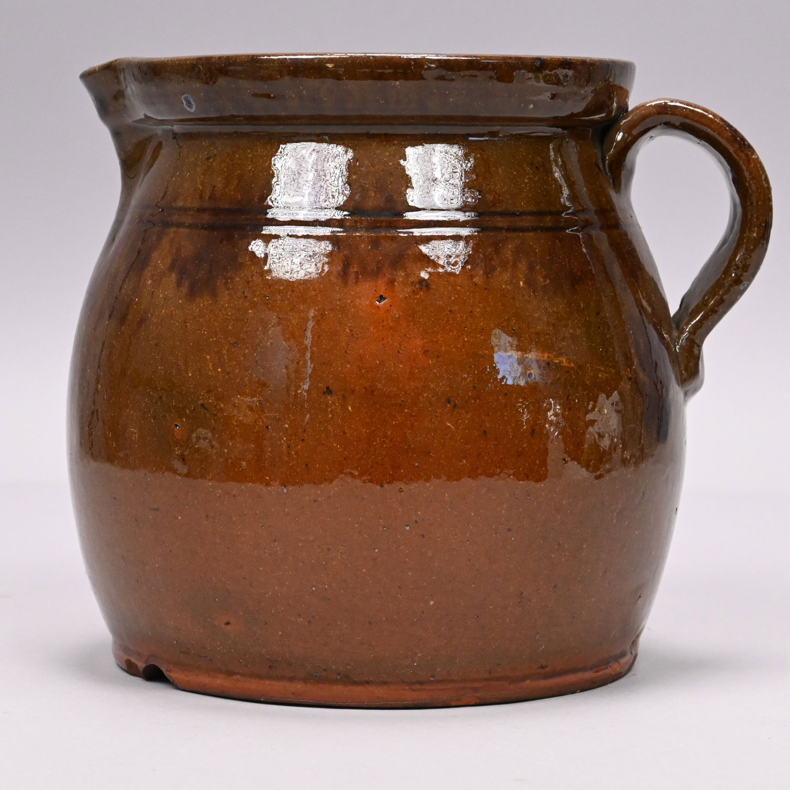 Glazed Redware Bean Pot& Yellow Ware Mochaware Jar - 4