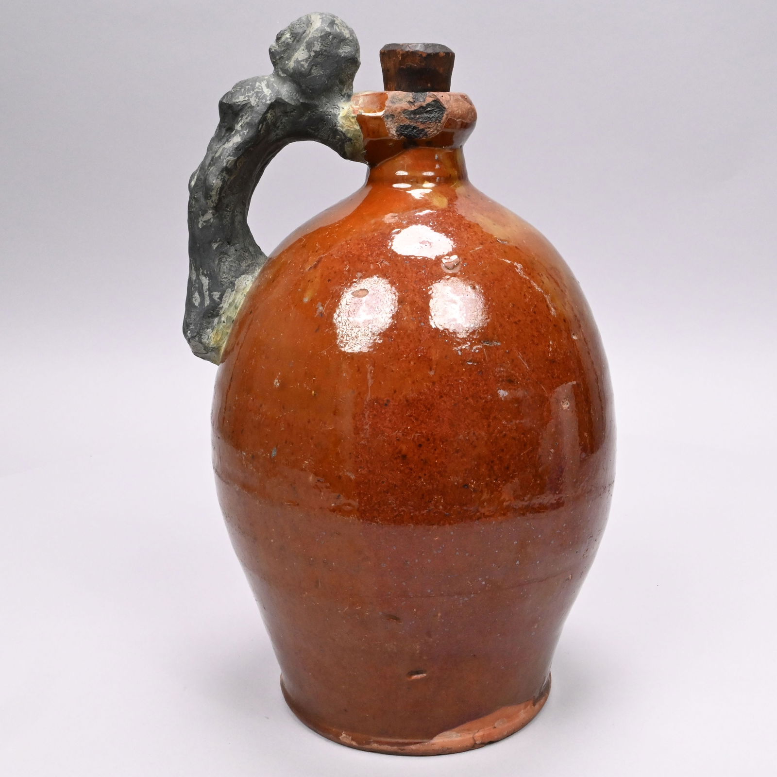 New England Glazed Redware Jug with Make-do Handle (1 of 9)