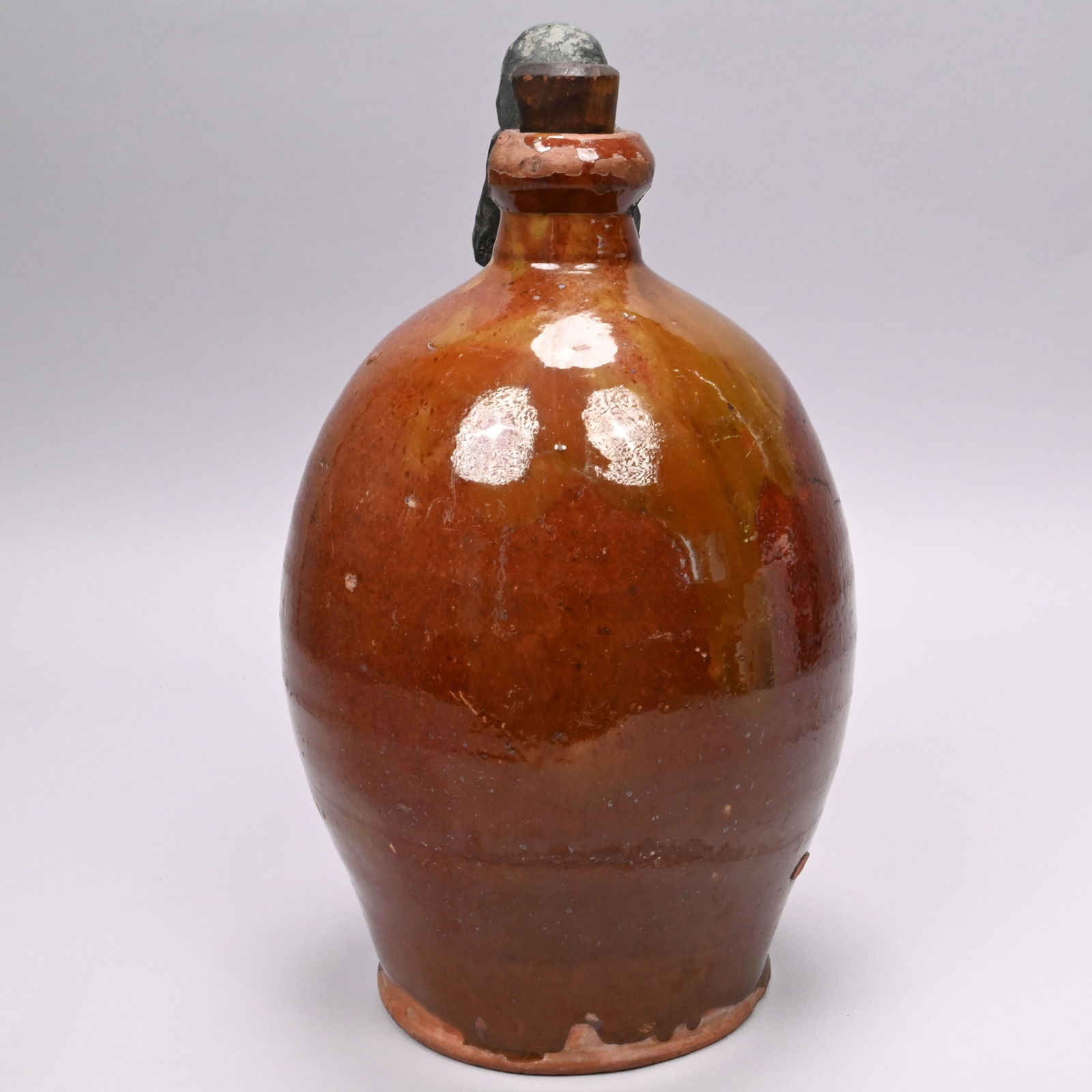 New England Glazed Redware Jug with Make-do Handle - 2