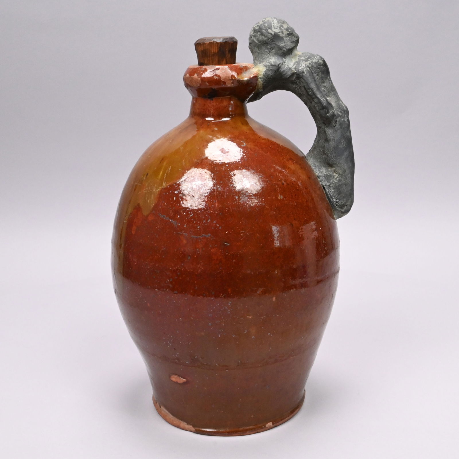 New England Glazed Redware Jug with Make-do Handle - 3