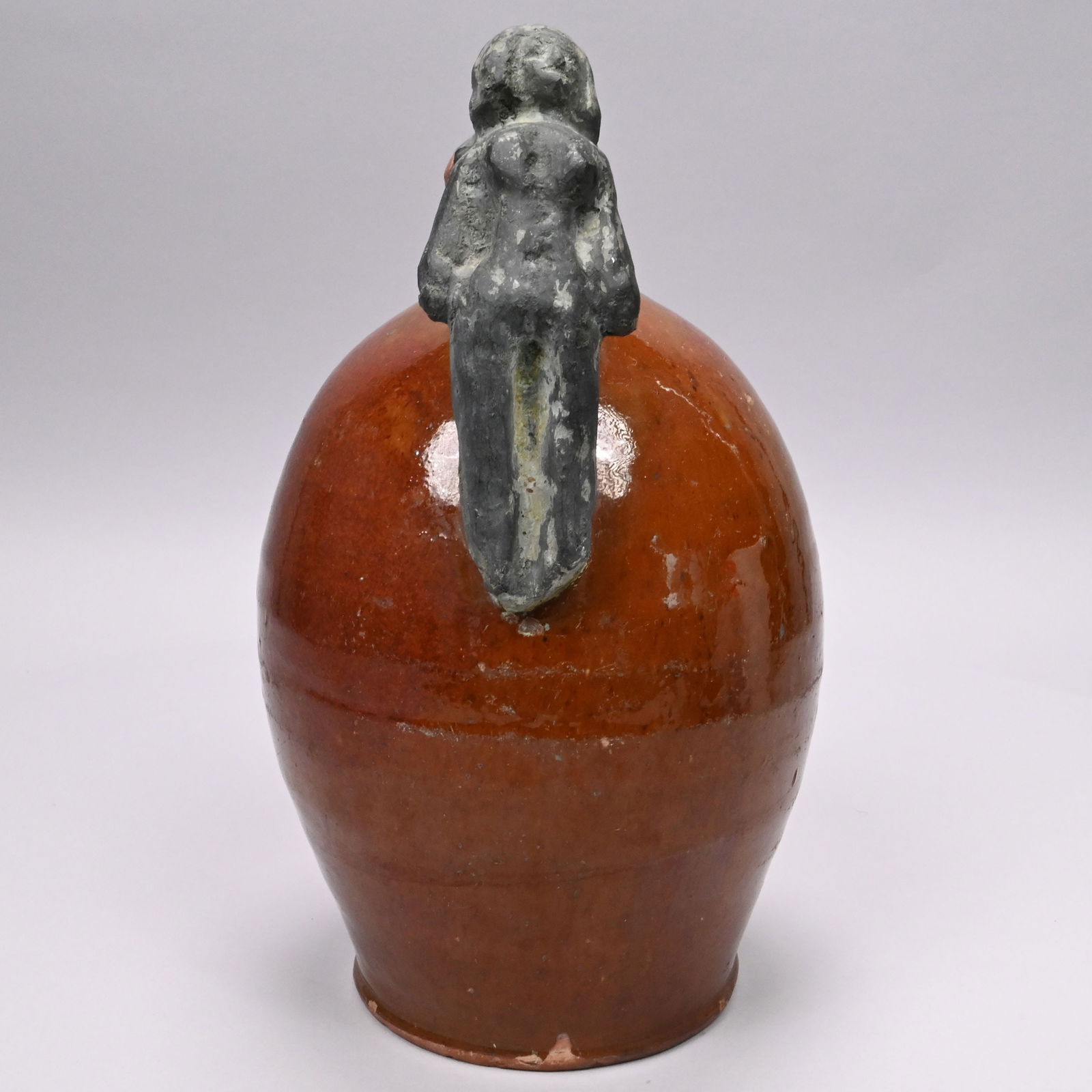 New England Glazed Redware Jug with Make-do Handle - 4