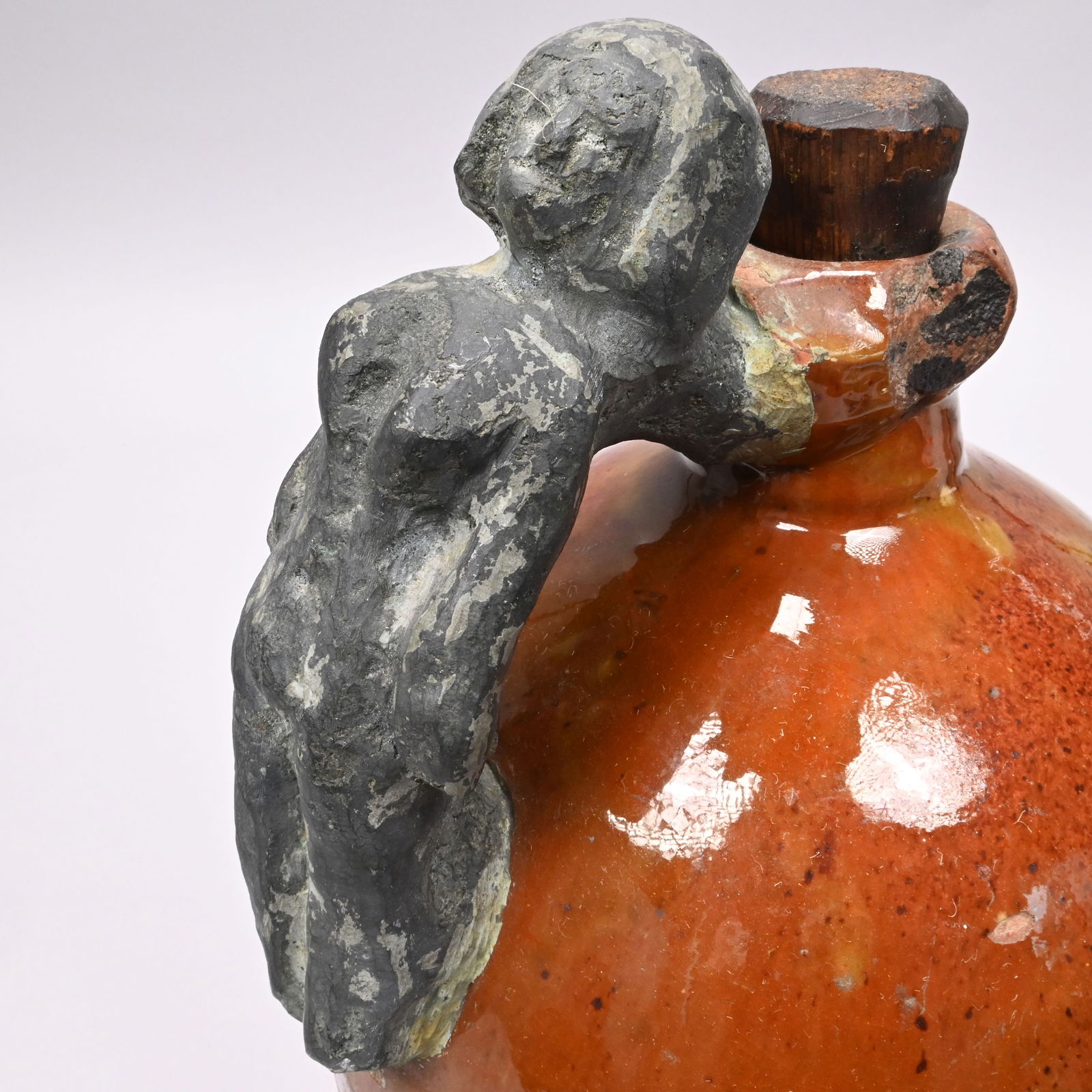 New England Glazed Redware Jug with Make-do Handle - 5