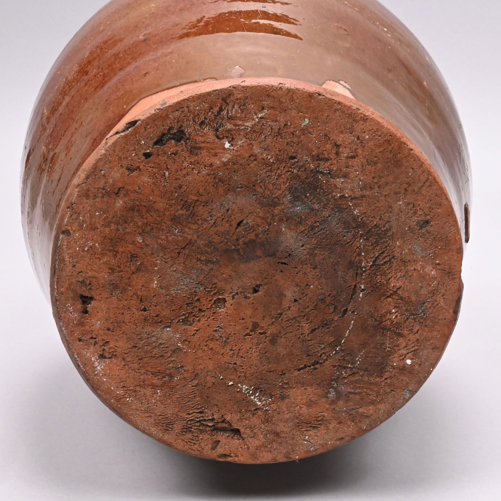 New England Glazed Redware Jug with Make-do Handle - 9