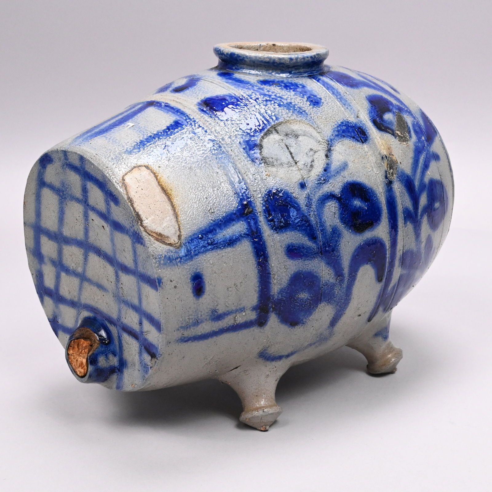 German Saltglaze Stoneware 'Blind Pig'/ Footed Keg - 2