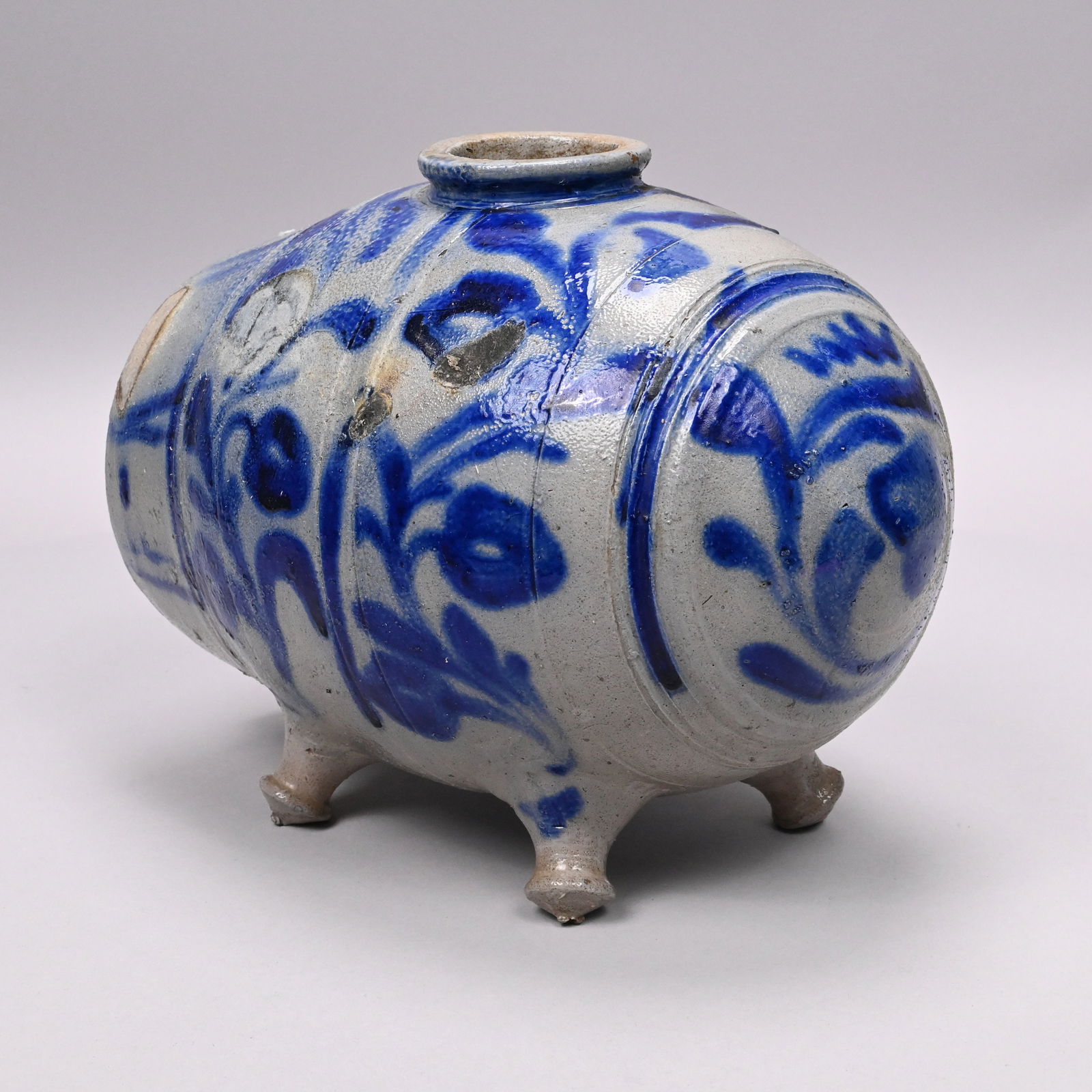 German Saltglaze Stoneware 'Blind Pig'/ Footed Keg - 3