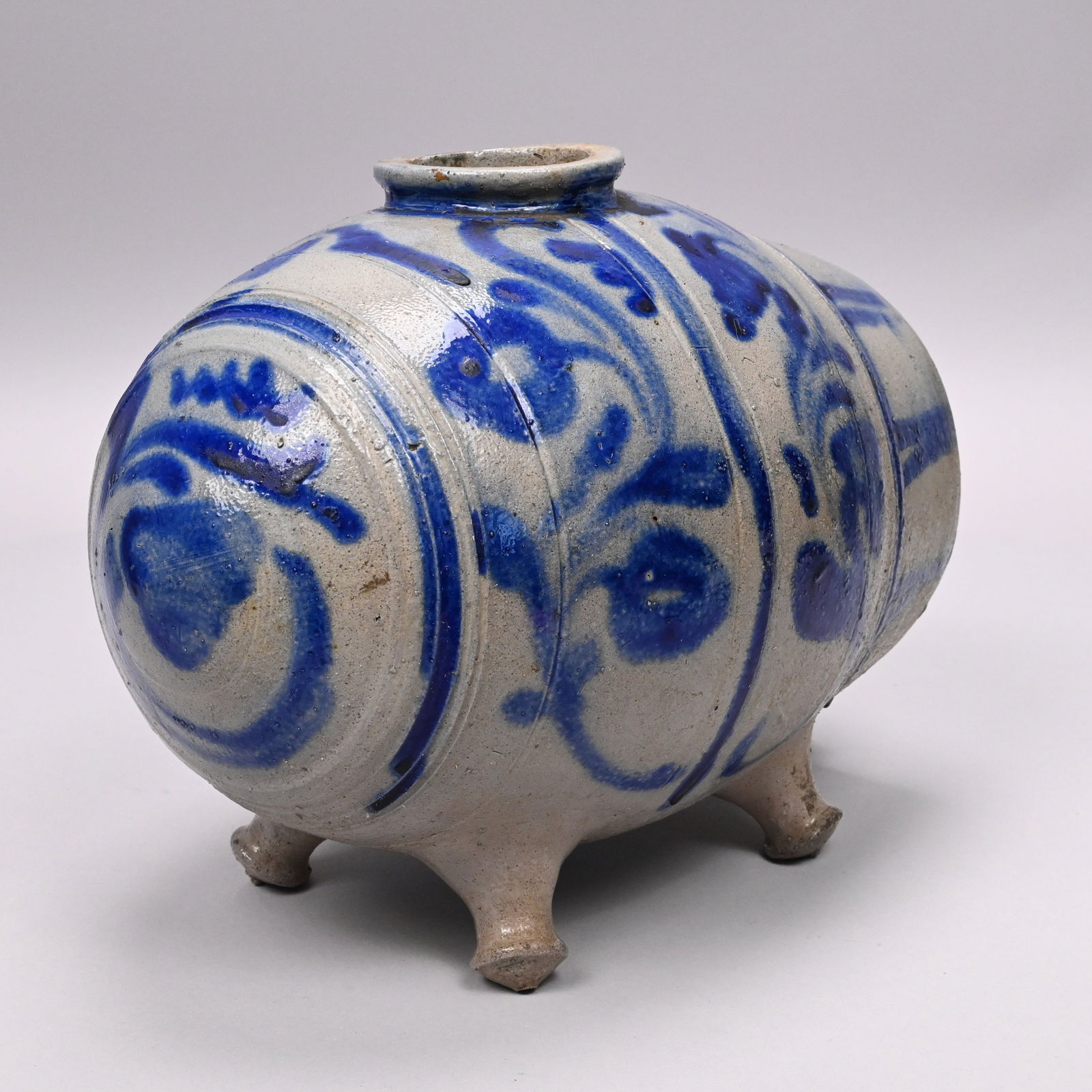 German Saltglaze Stoneware 'Blind Pig'/ Footed Keg - 4