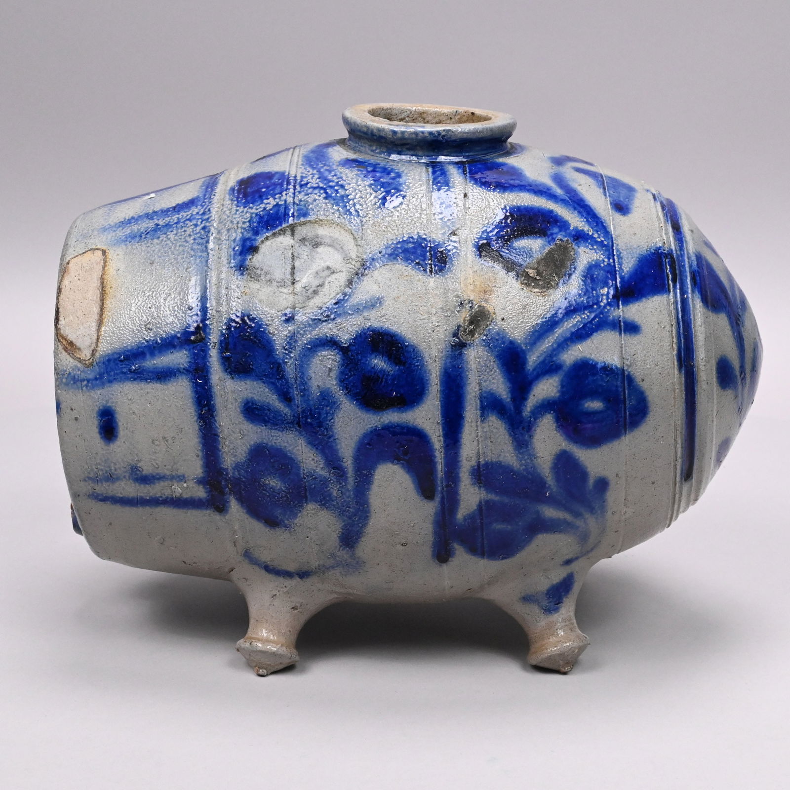 German Saltglaze Stoneware 'Blind Pig'/ Footed Keg - 6