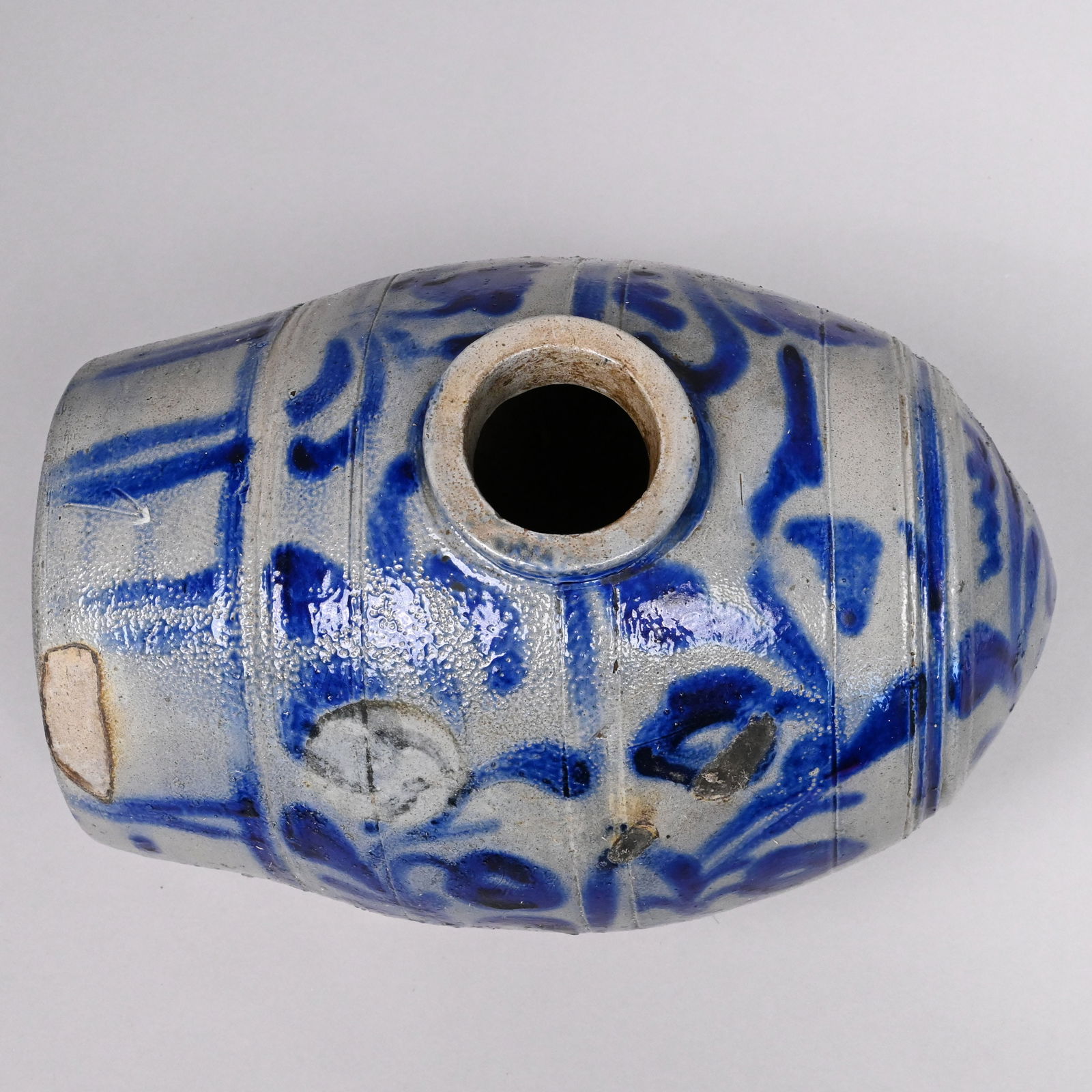 German Saltglaze Stoneware 'Blind Pig'/ Footed Keg - 7