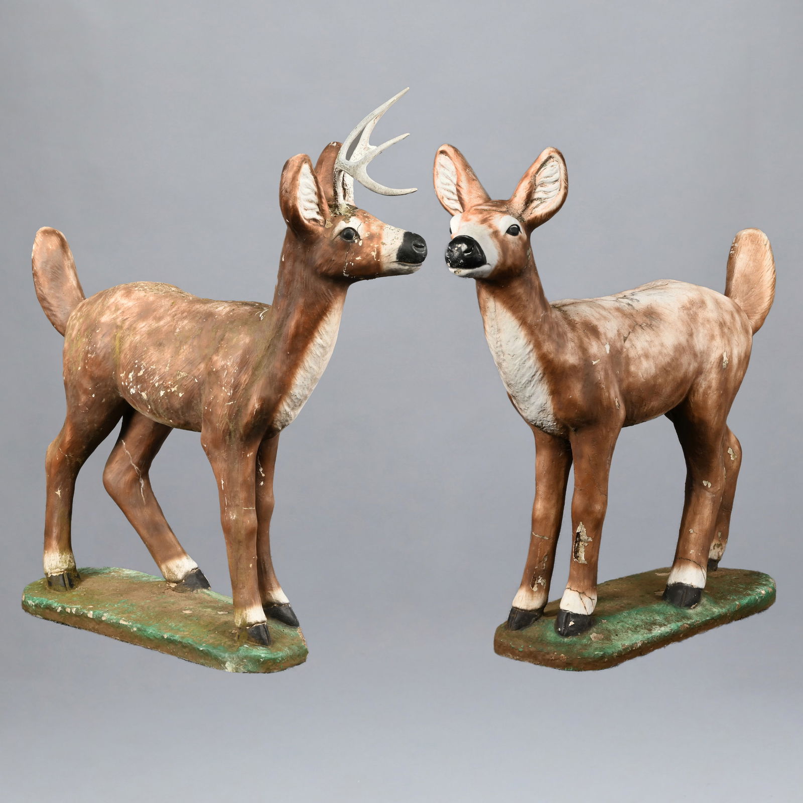 Pair Painted Cast Concrete Garden Figures of Deer (1 of 20)