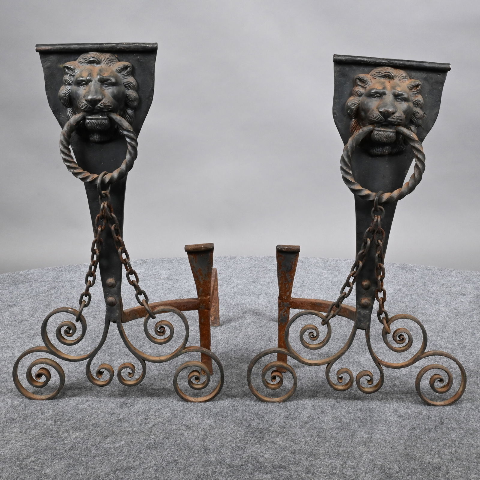 Pair Arts & Crafts Cast and Wrought-Iron Andirons (1 of 9)