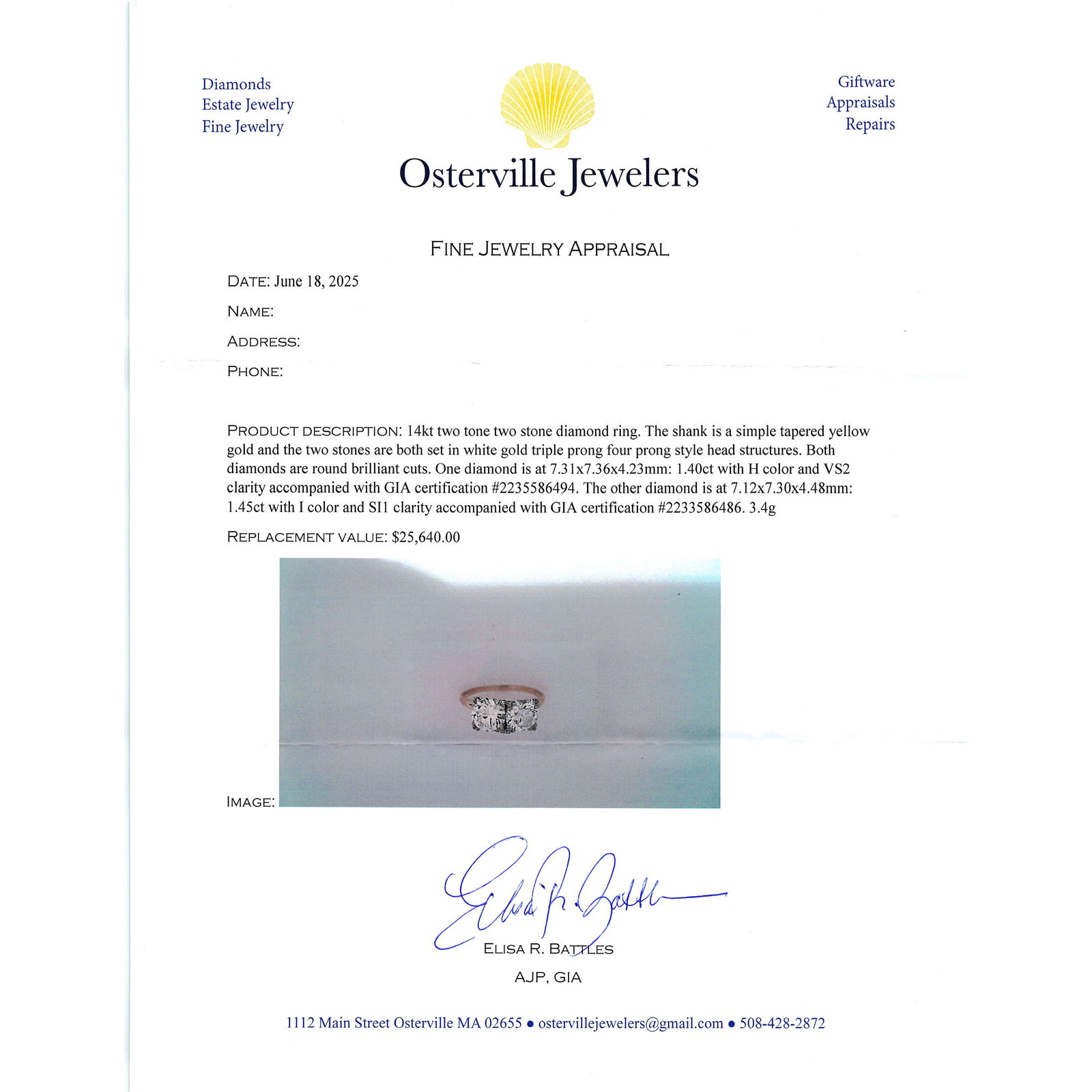 14k Gold Double Solitaire Diamond Ring - 6