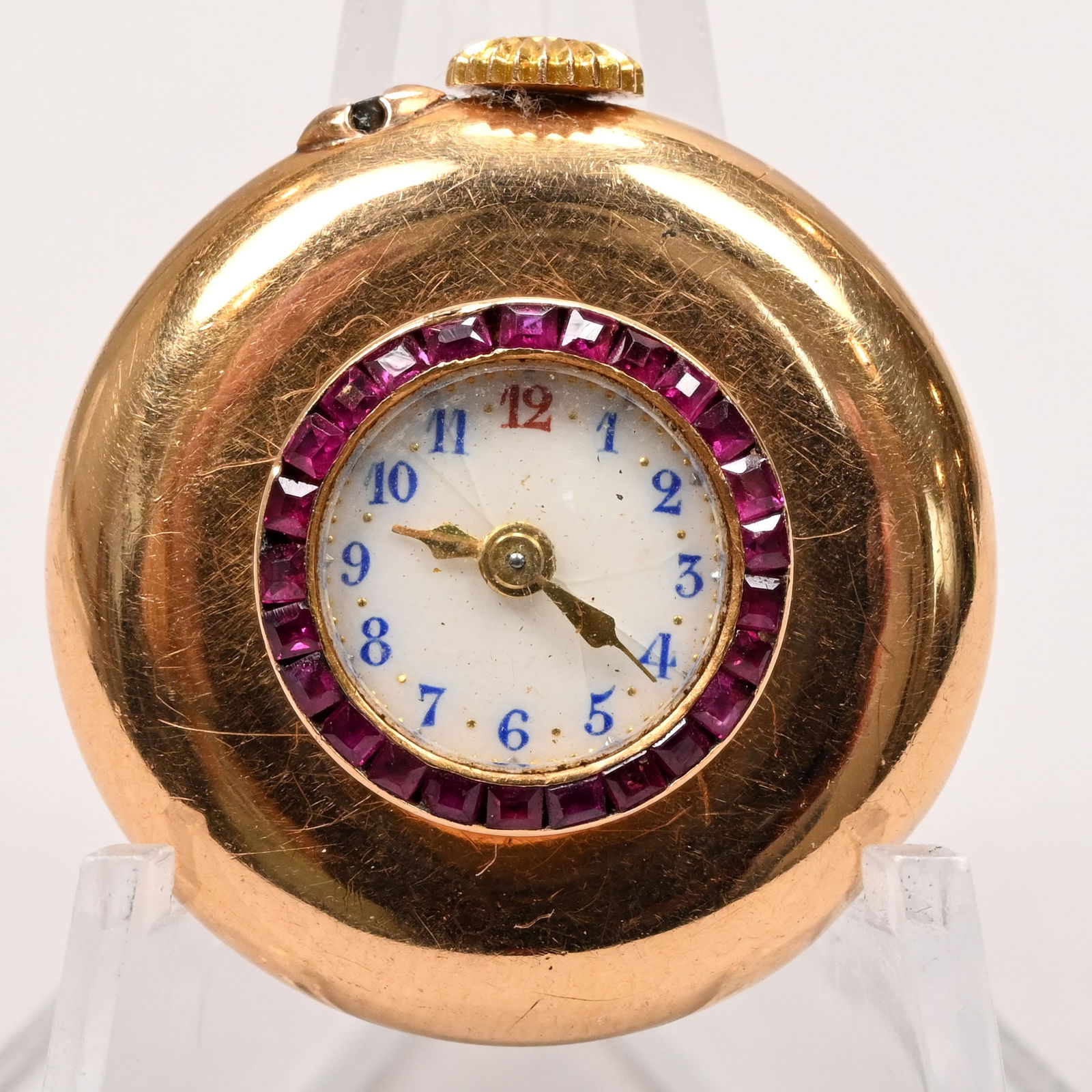 French 18k Gold and Ruby Lapel Button Hole Watch (1 of 5)