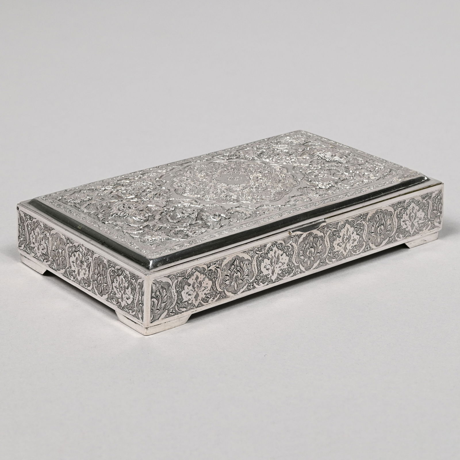 Qajar Silver and Silver-Gilt Cigarette Box, Persia (1 of 8)