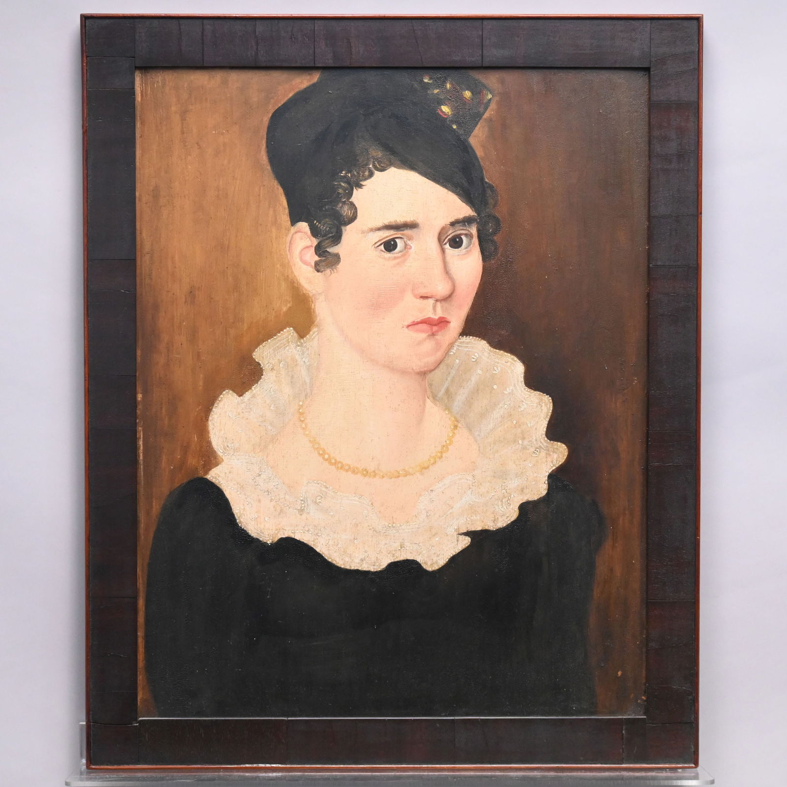 Thomas Ware - "Picture of Miss Vienna Goodnow": Thomas Ware (American, 1803 - 1836). "Picture of Miss Vienna Goodnow", of Springfield, Vermont, 1820. Oil on wood panel, (24.75 x 19.25 inches), reverse inscribed in pencil "Painted by/ Thomas Ware/