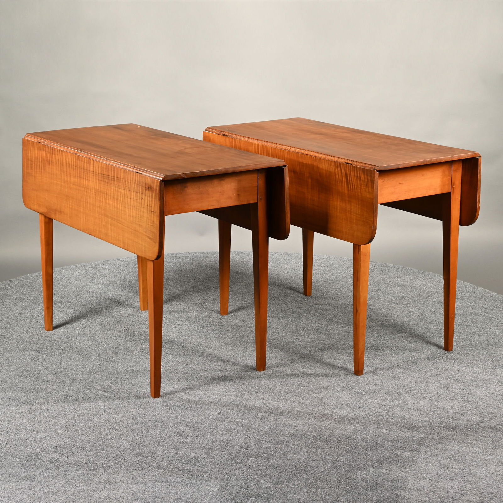 Pair of New England Hepplewhite Tiger Maple Tables (1 of 9)
