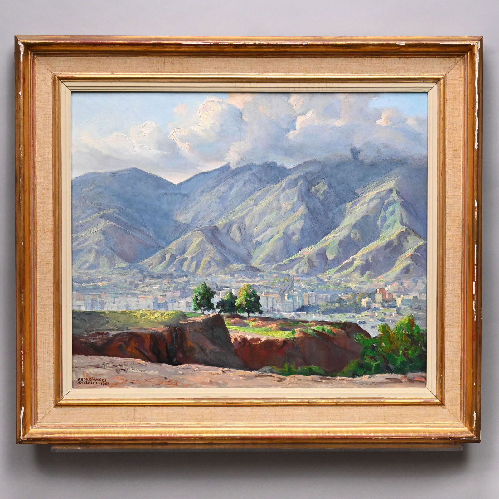 Pedro Angel Gonzalez - Caracas and the Mountains: Pedro Angel Gonzalez (Venezuelan, 1901-1981). View of Caracas and the Mountains. Oil on canvas, signed "Pedro Angel Gonzalez" and dated 1963, lower left, reverse signed, dated and inscribed " El