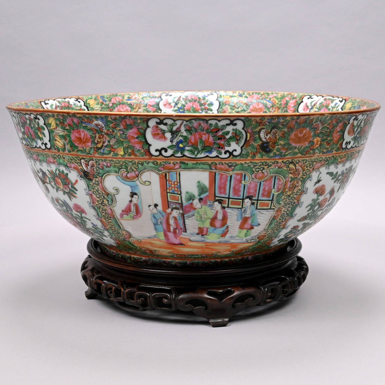 Chinese Export Porcelain Rose Medallion Punch Bowl (1 of 7)