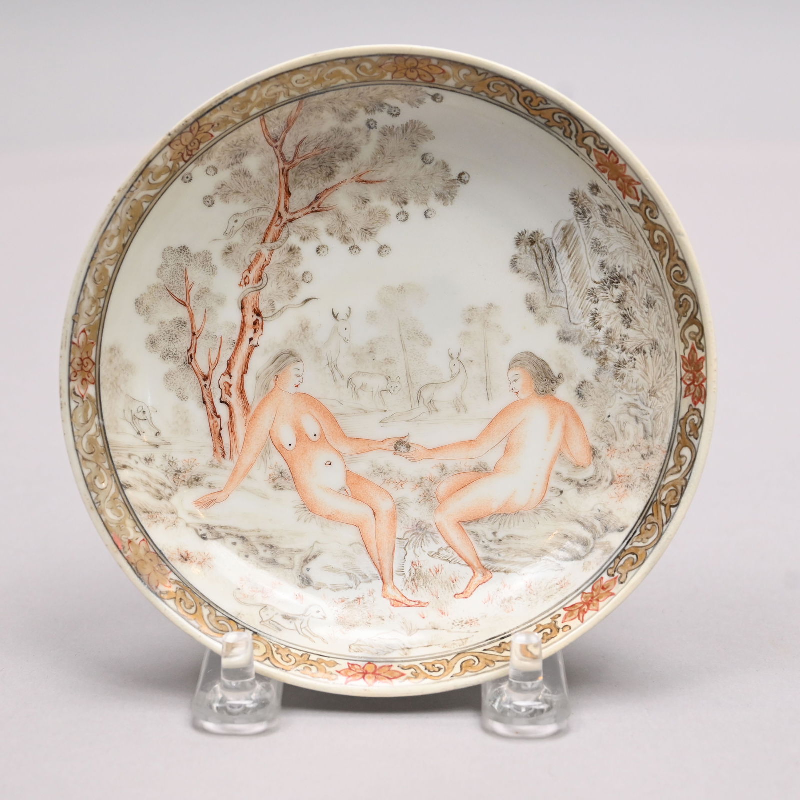 Rare Chinese Export Porcelain 'Adam and Eve' Dish (1 of 2)