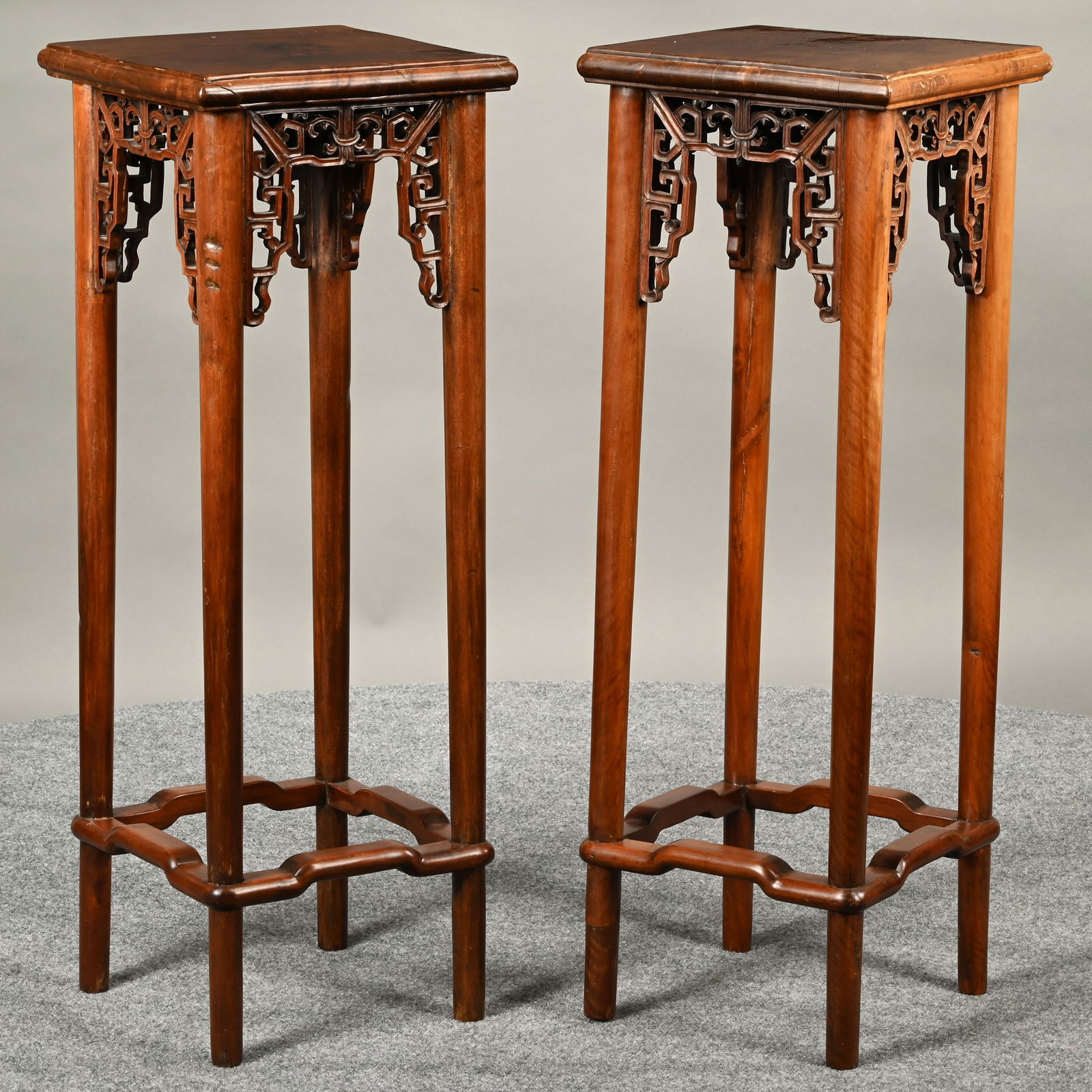 Pair of Chinese Carved Hardwood Plant Stands (1 of 5)