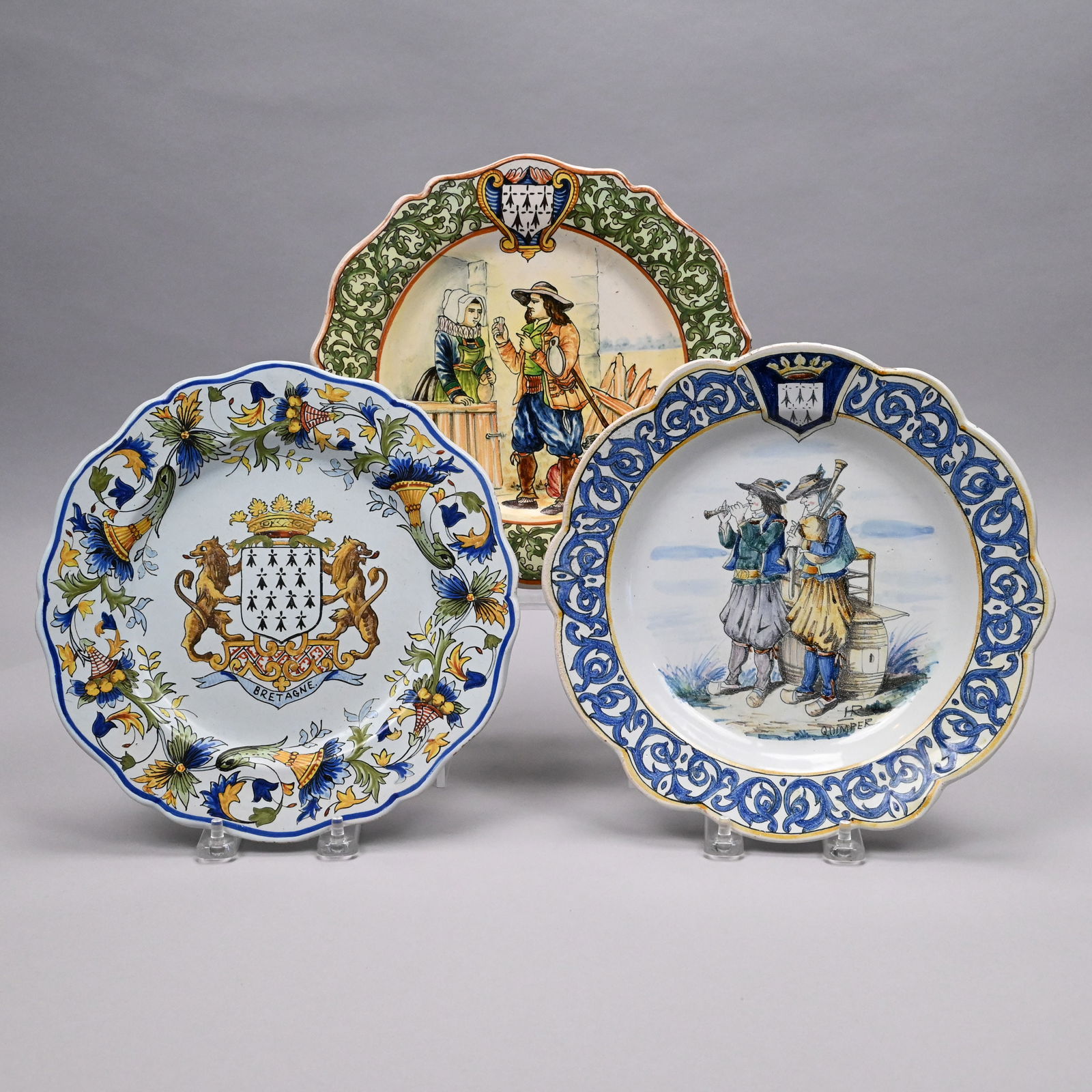 Three Quimper Faience Plates, Shield of Brittany (1 of 9)