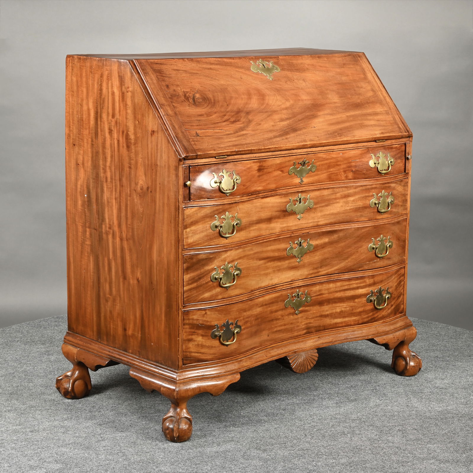 Boston Chippendale Mahogany Oxbow Slant Front Desk (1 of 13)