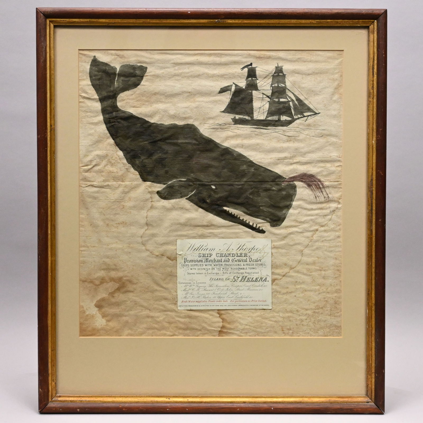 Whale Ship Drawing w/Ship Chandler's Business Card (1 of 4)