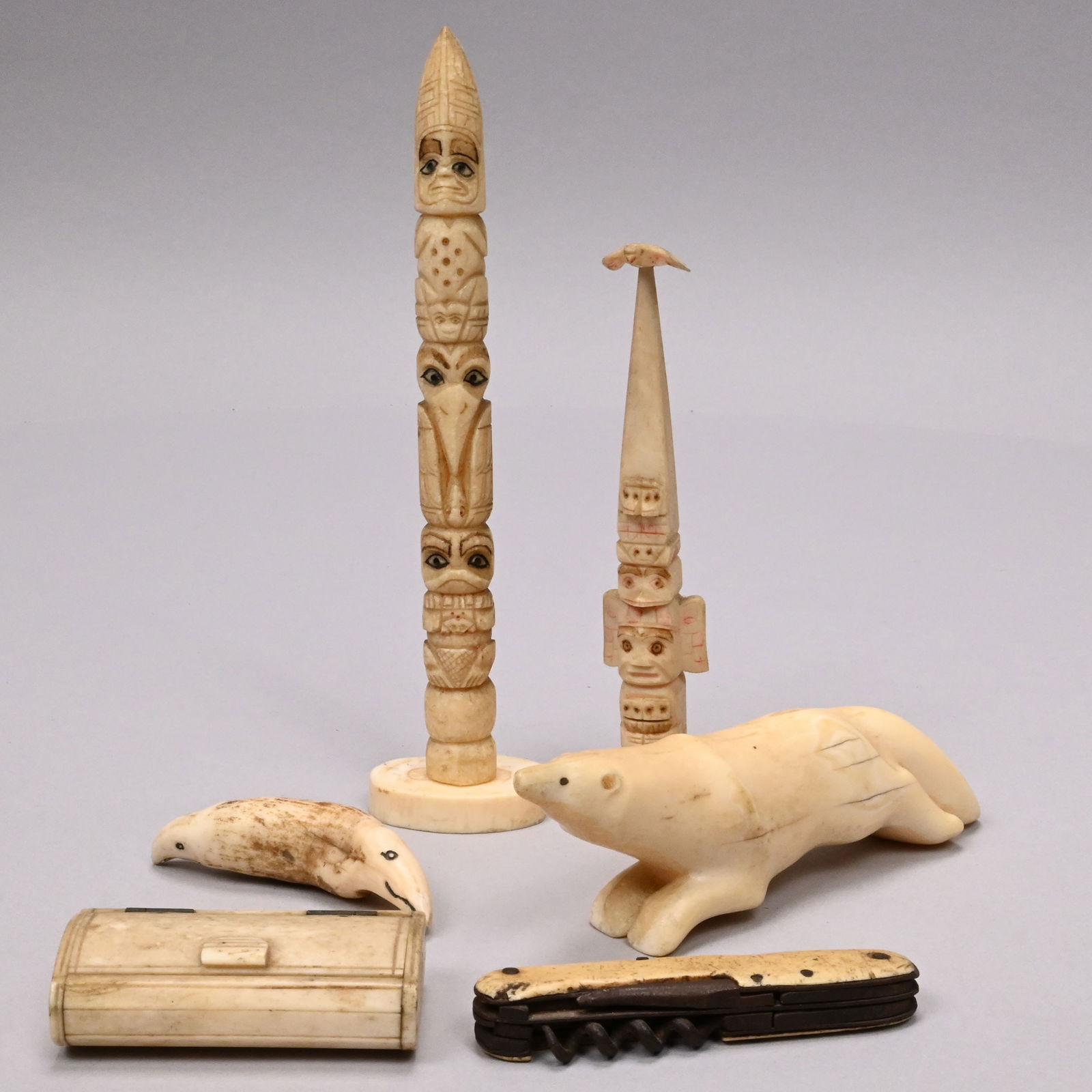 Six Inuit Carved Walrus and Whalebone Objects (1 of 20)