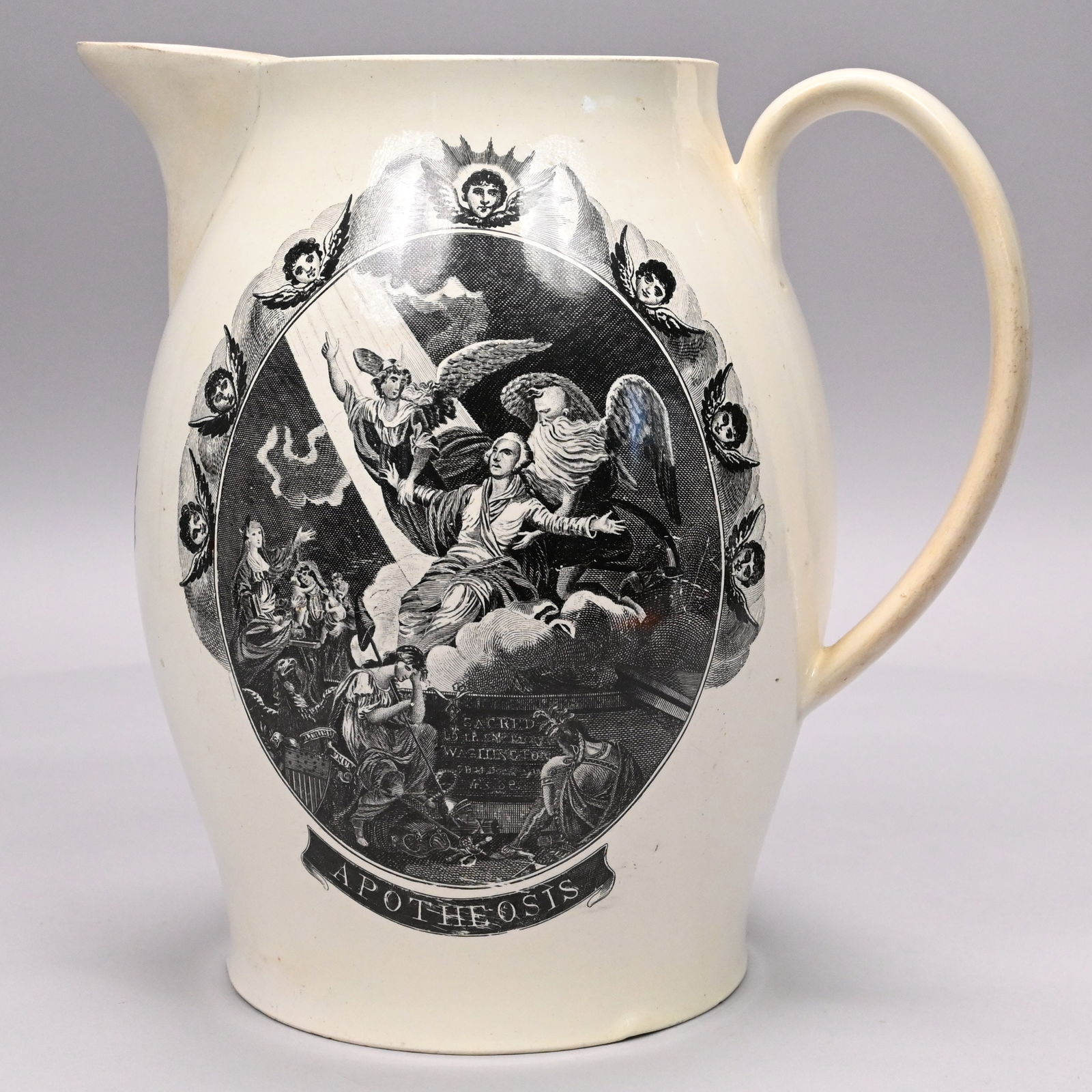 English Creamware Black Transfer-Printed Jug (1 of 7)