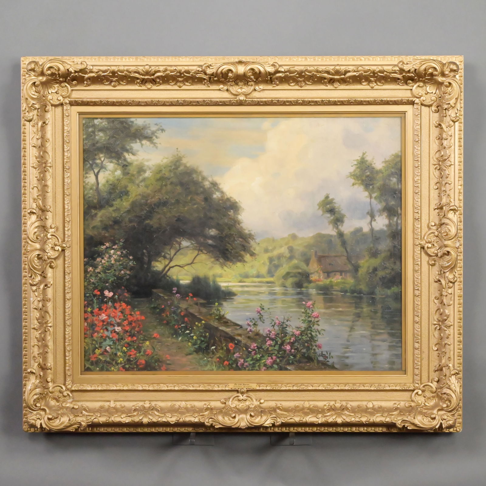 Louis Aston Knight - "On the Seine": Louis Aston Knight (American, 1873 - 1948). "On the Seine." Oil on canvas, signed "Aston Knight/Paris" lower left, (25.25 x 32 inches).Frame: H: 36.25 in., W: 43 in., D: 5 in.